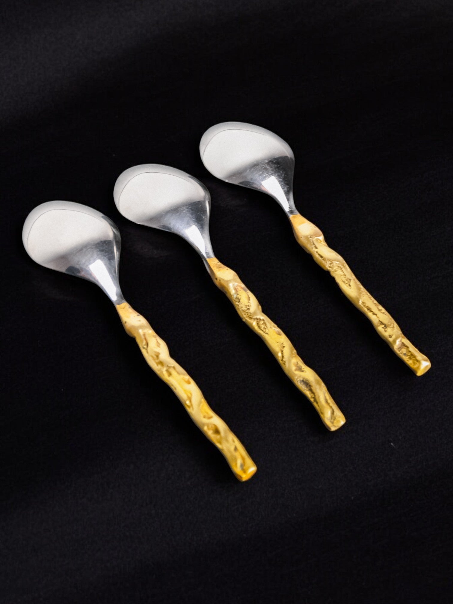 Brutalist teaspoon by David Marshall, Set of 3, bronze and aluminum, Spain, 1980