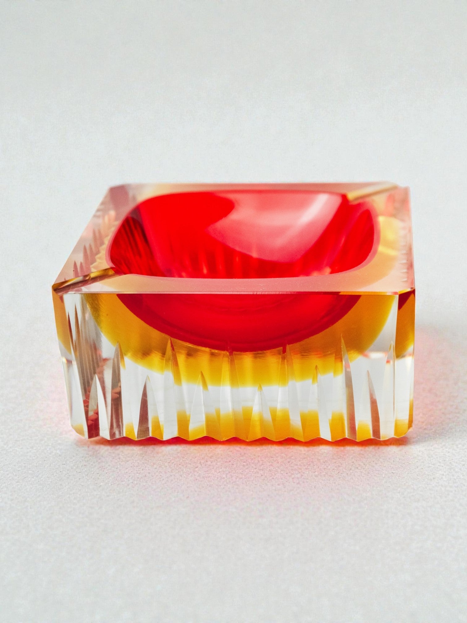 Red and yellow cubic Sommerso ashtray by Seguso, Murano, Italy, 1970