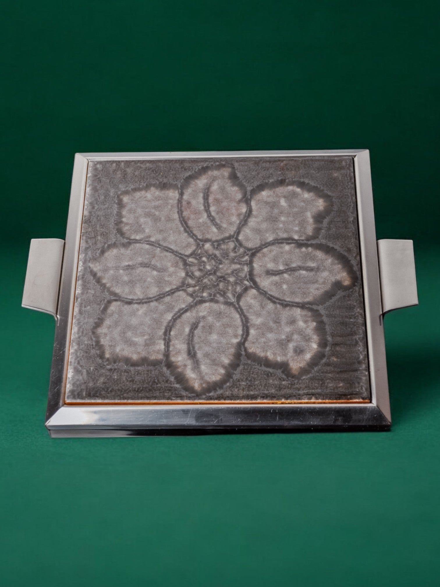 Space age floral grey ceramic trivet, spain, 1970's