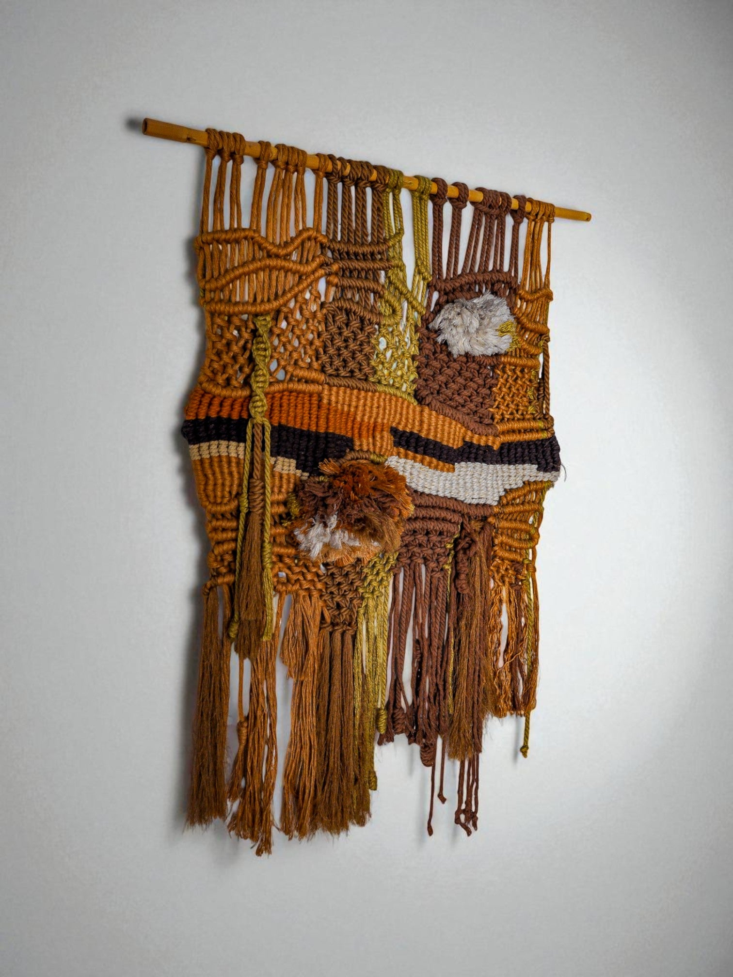 Textured macramé wall hanging Tapestry, Folk Art, Spain circa 1970s