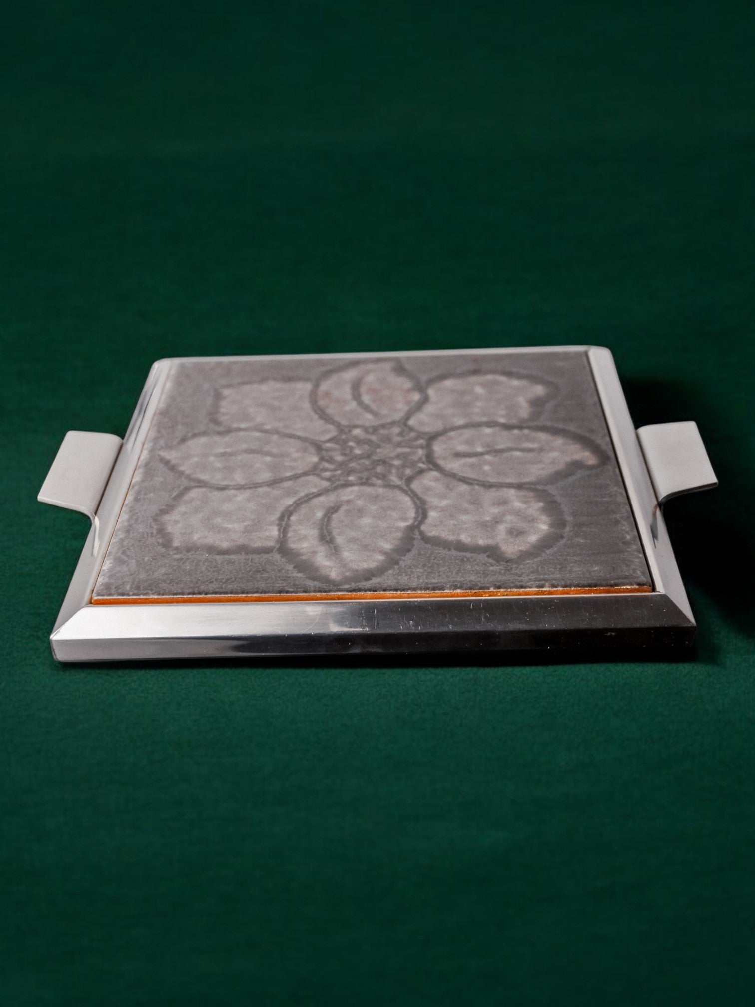 Space age floral grey ceramic trivet, spain, 1970's