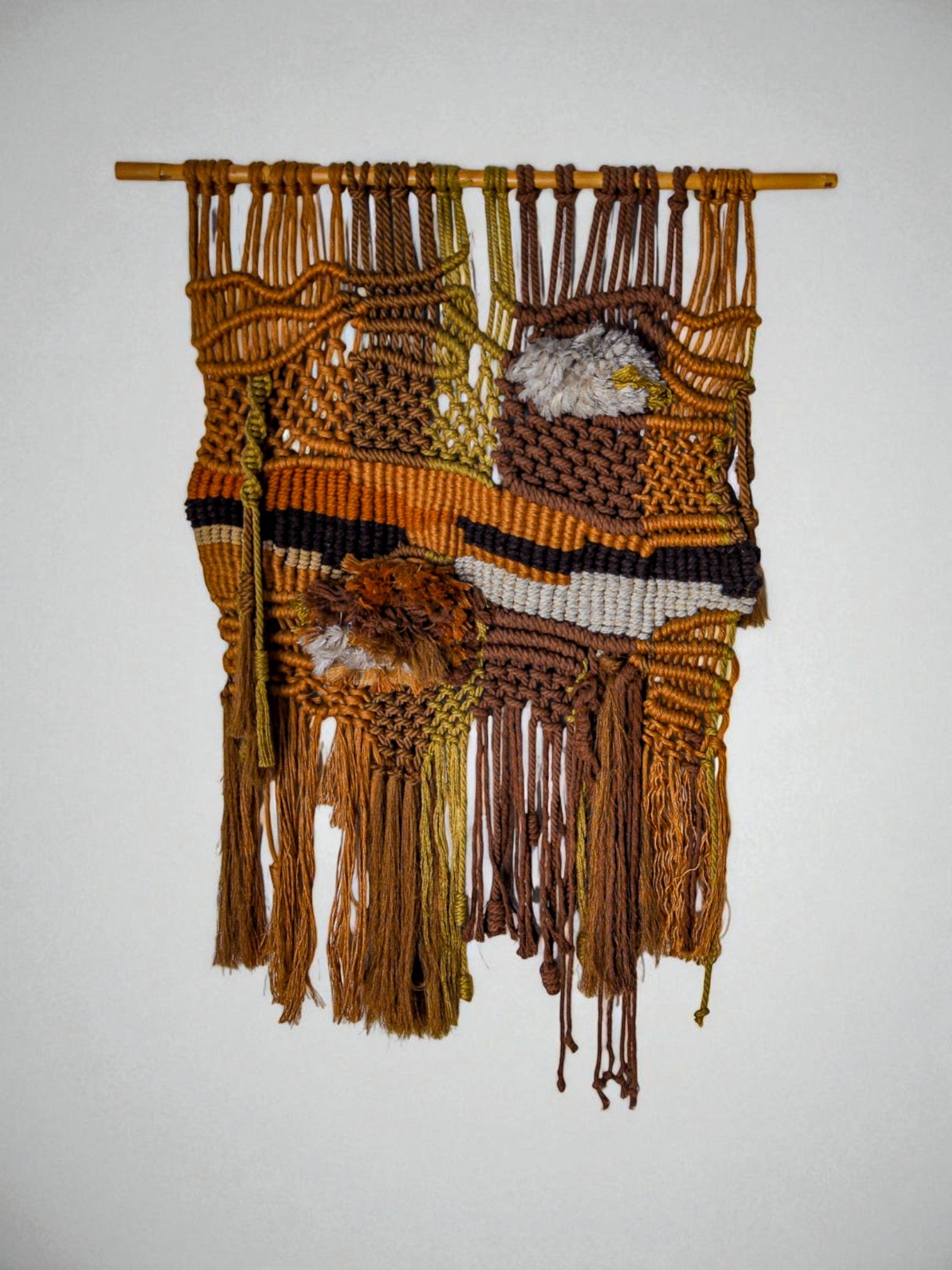 Textured macramé wall hanging Tapestry, Folk Art, Spain circa 1970s