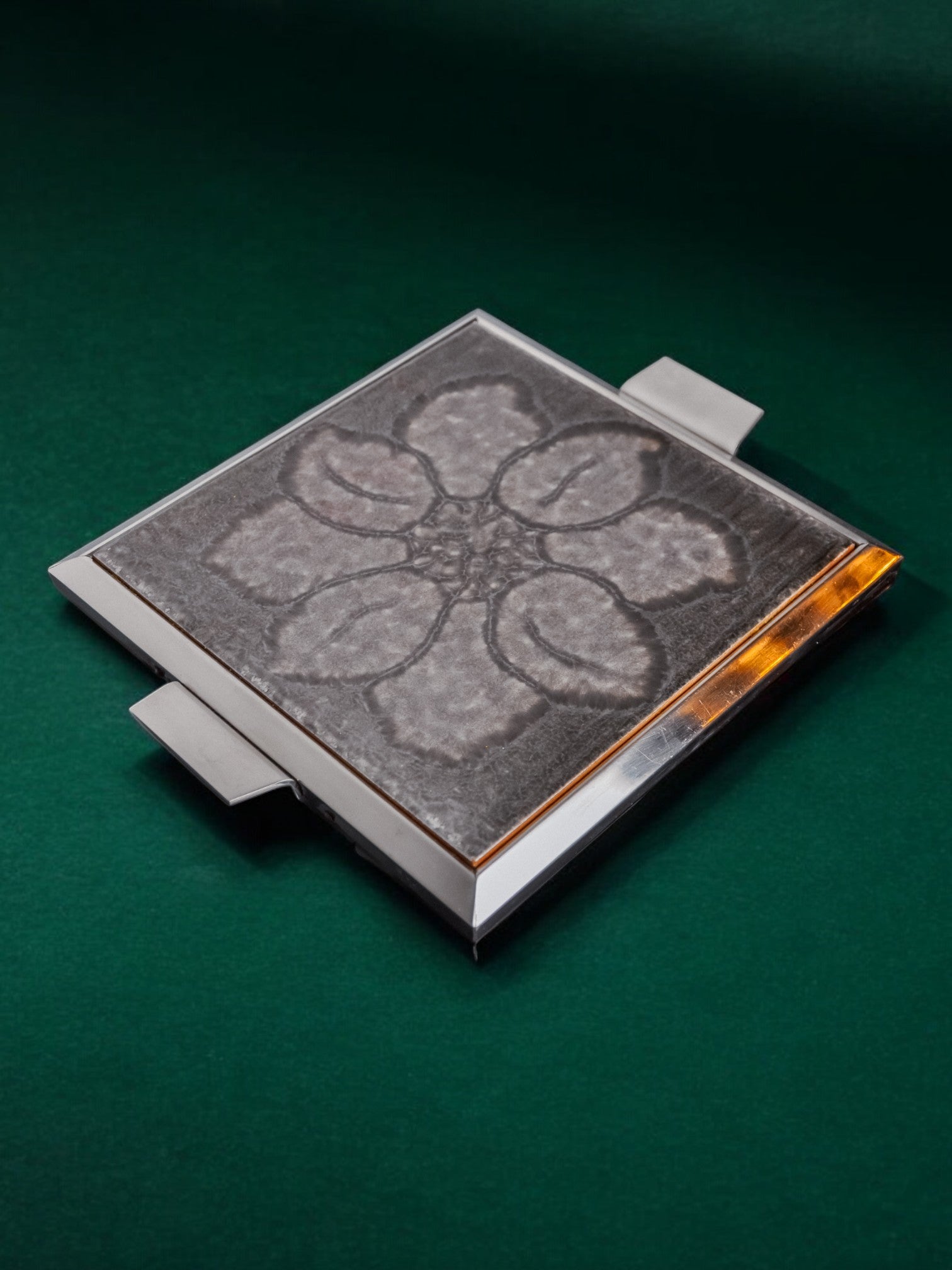 Space age floral grey ceramic trivet, spain, 1970's