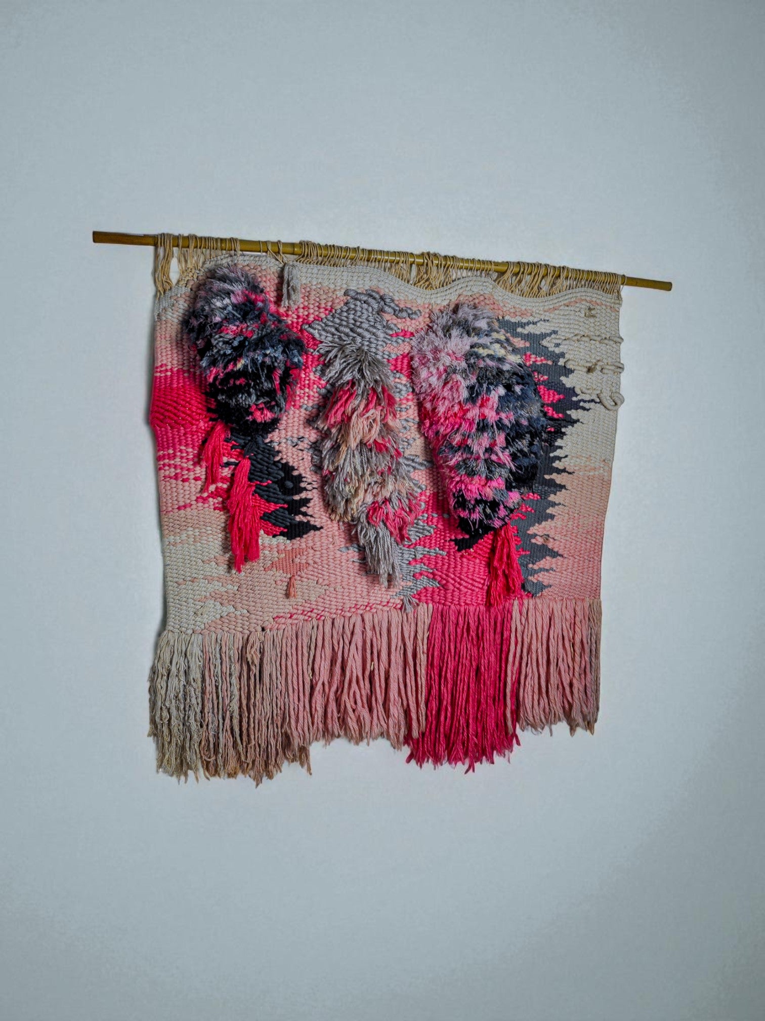 Textured Macramé Wall Hanging, folk art, Spain, circa 1970's