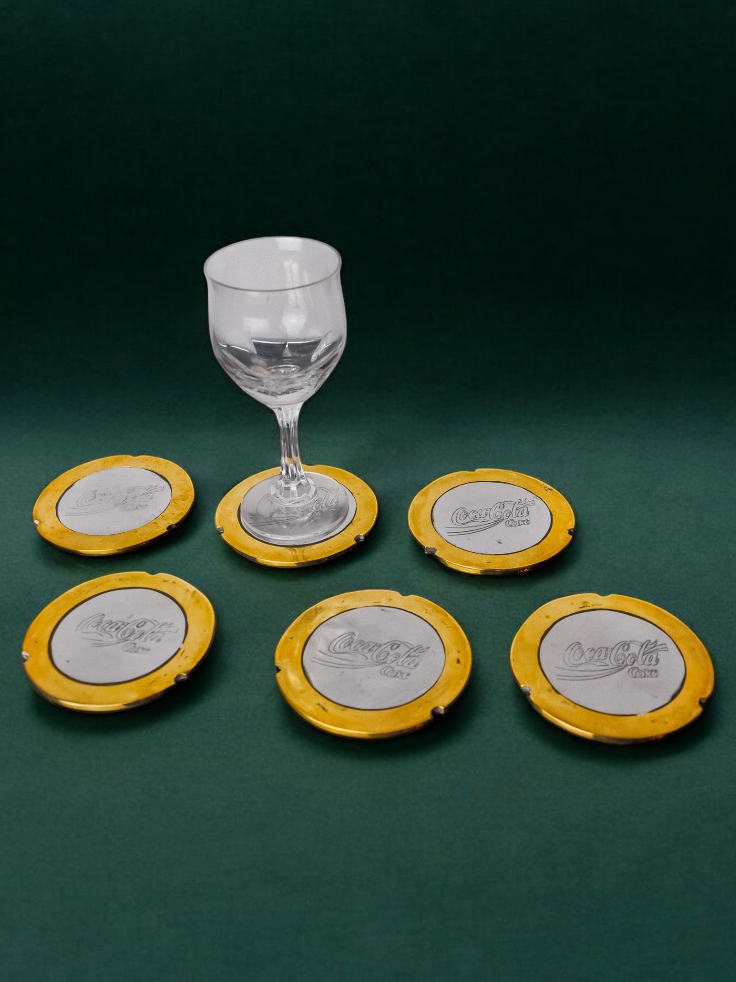 Set of 6 brutalist "Coca-cola" coasters by Ardisur in bronze, Spain, 1970's