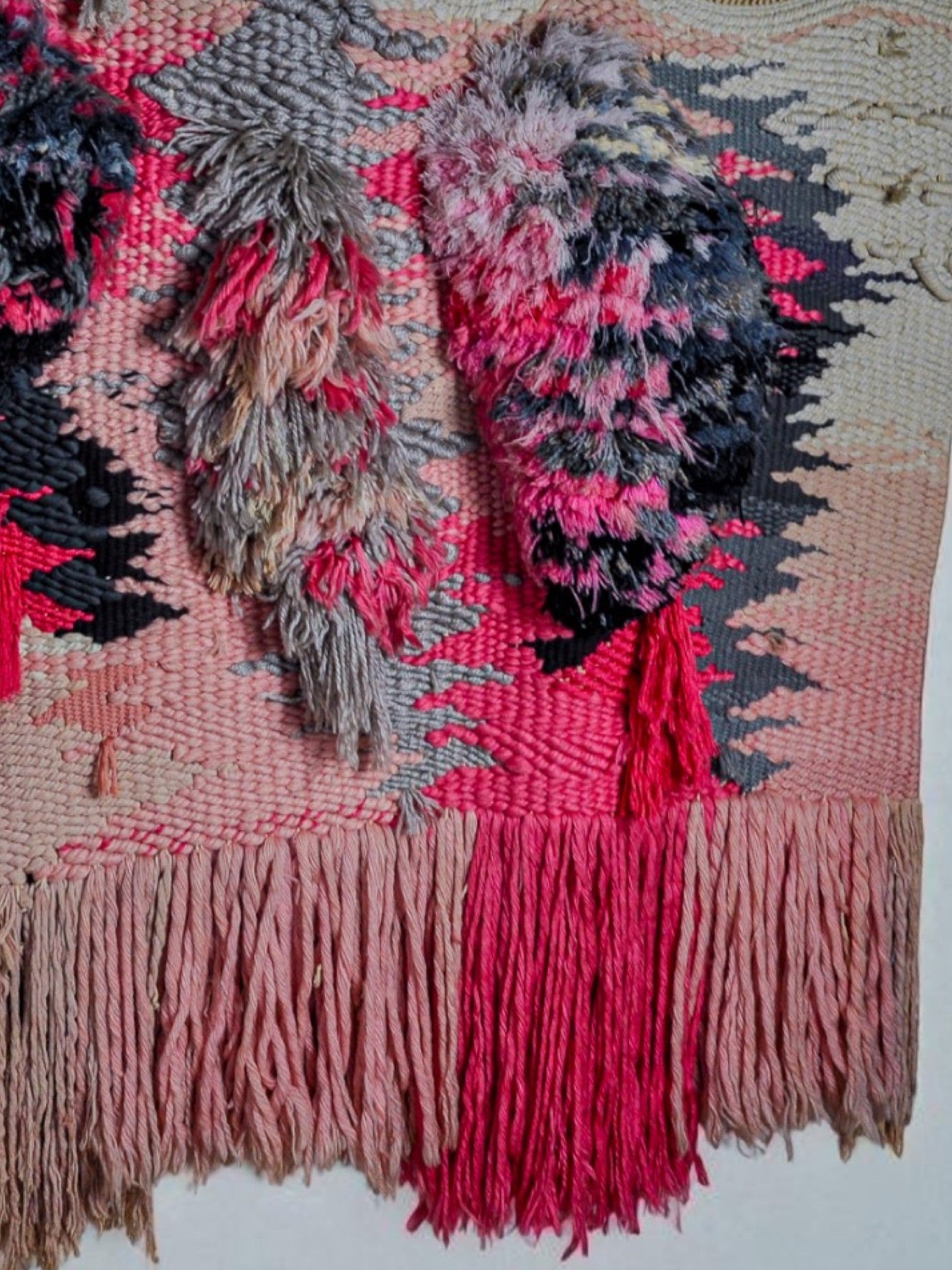 Textured Macramé Wall Hanging, folk art, Spain, circa 1970's