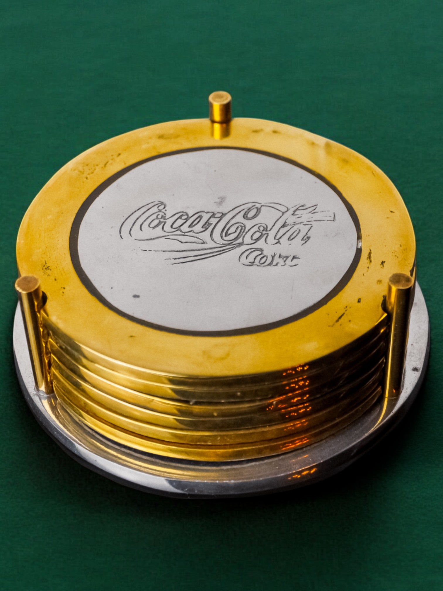 Set of 6 brutalist "Coca-cola" coasters by Ardisur in bronze, Spain, 1970's
