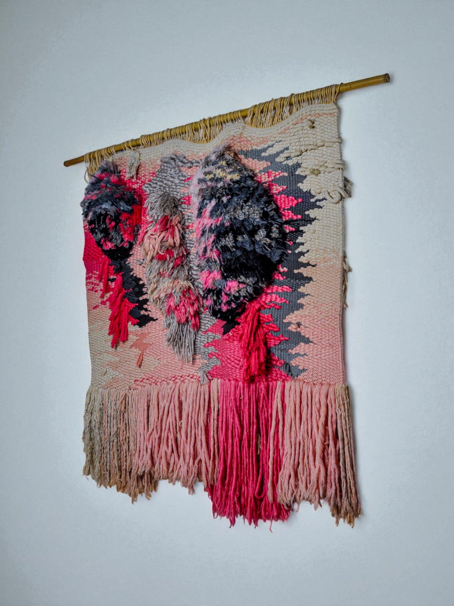 Textured Macramé Wall Hanging, folk art, Spain, circa 1970's