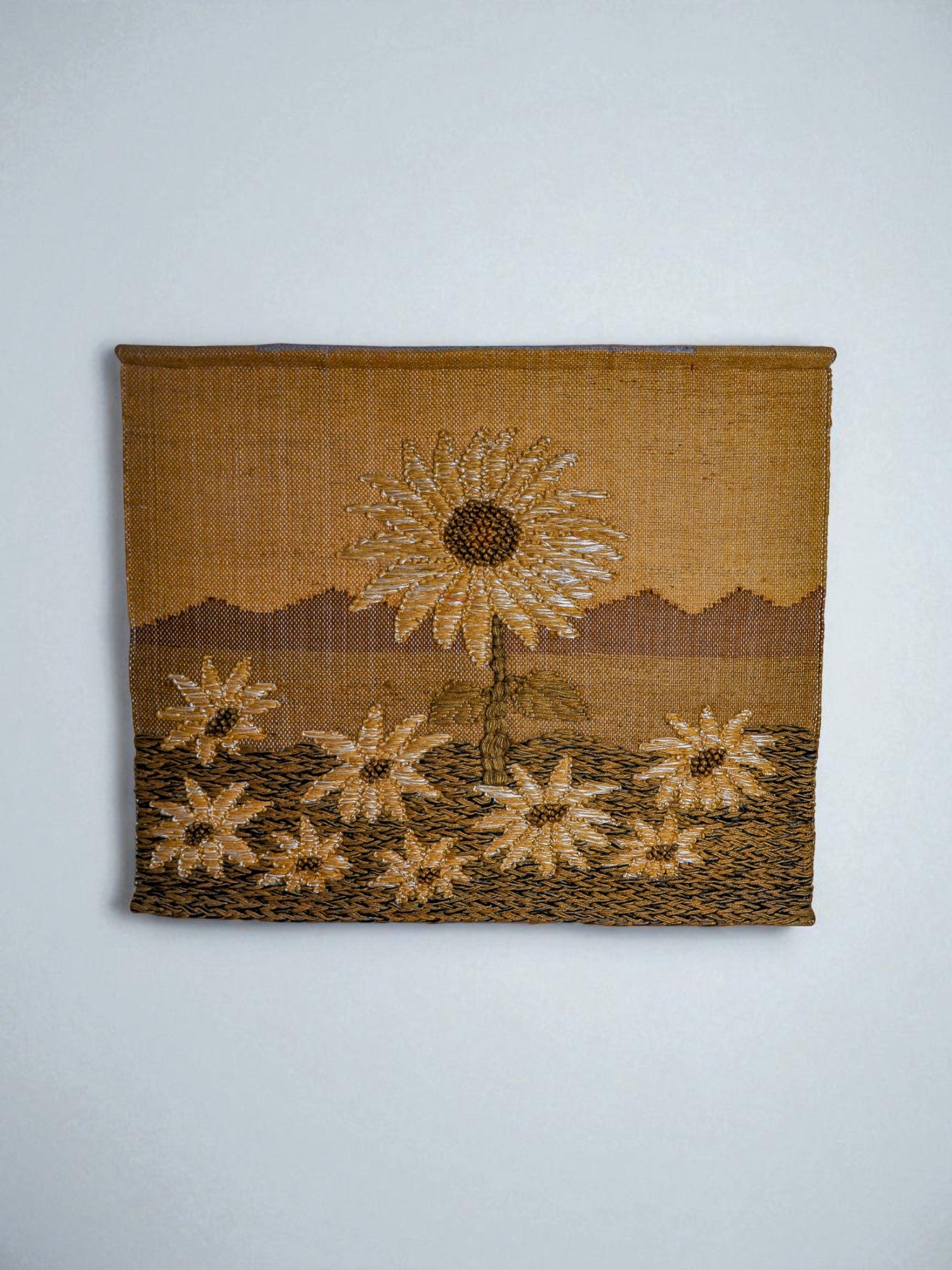 Spanish 1970s Folk Art Wool Tapestry – Sunflower Landscape
