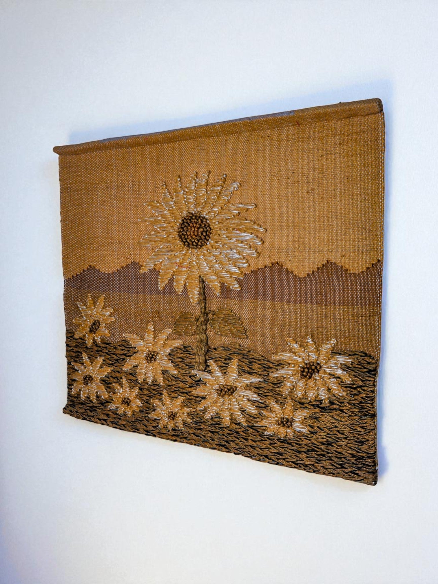 Spanish 1970s Folk Art Wool Tapestry – Sunflower Landscape