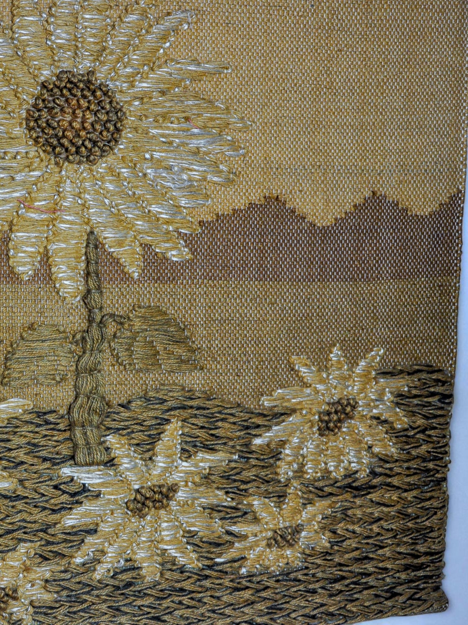 Spanish 1970s Folk Art Wool Tapestry – Sunflower Landscape
