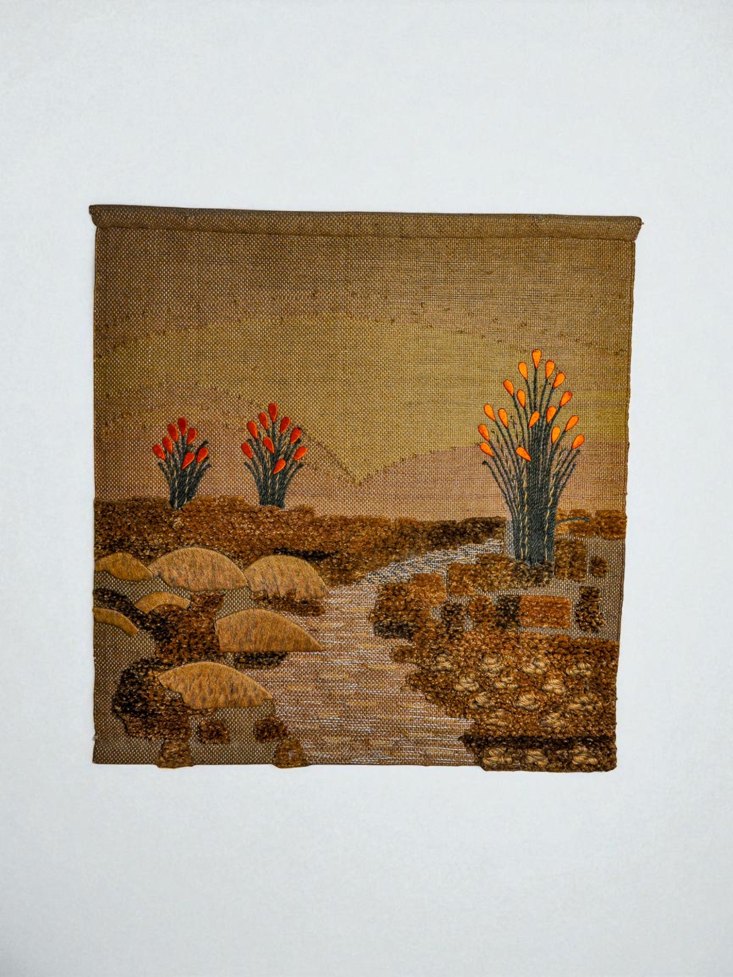 Spanish 1970s Folk Art Wool Tapestry – Desert Landscape