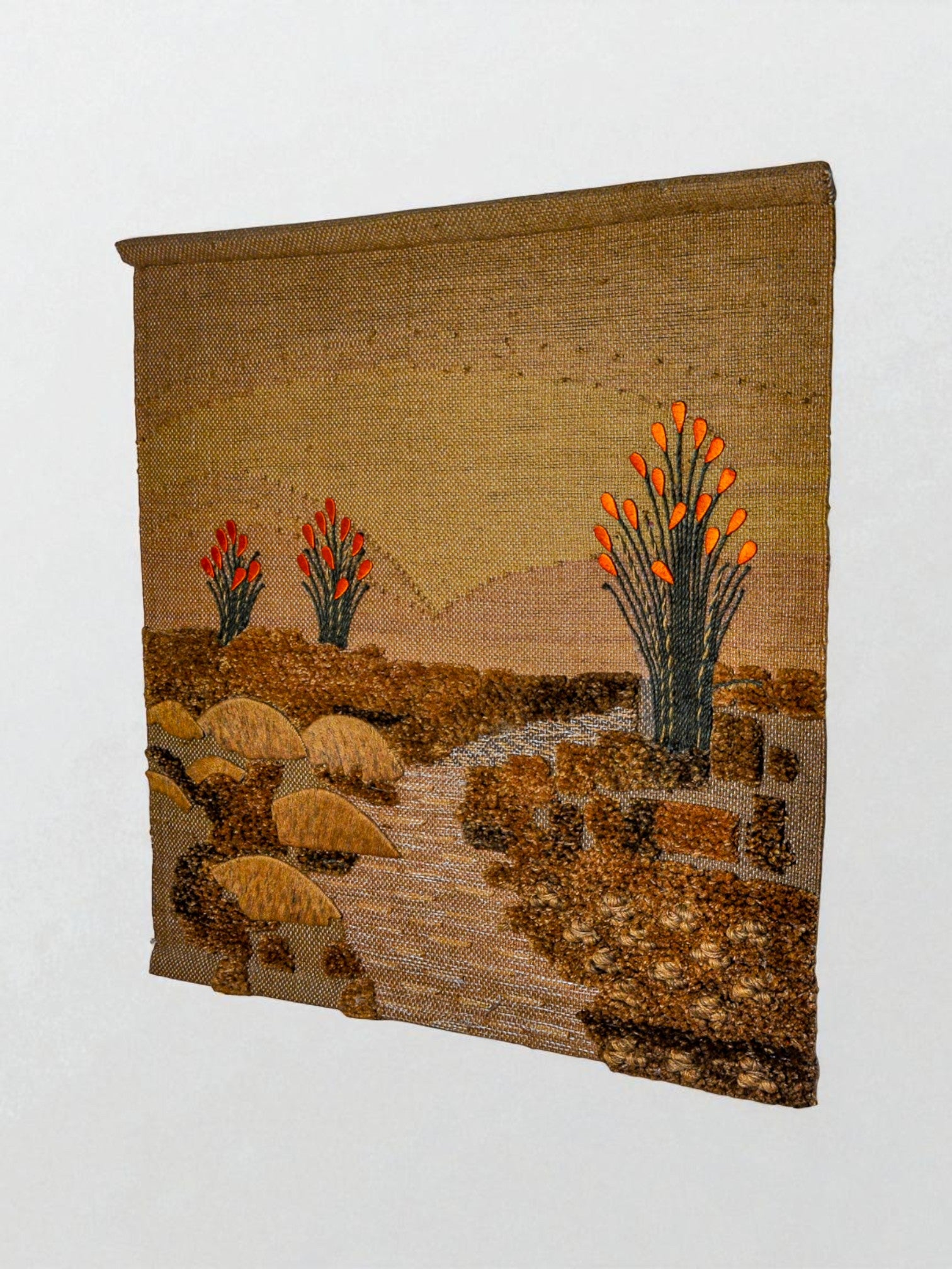 Spanish 1970s Folk Art Wool Tapestry – Desert Landscape