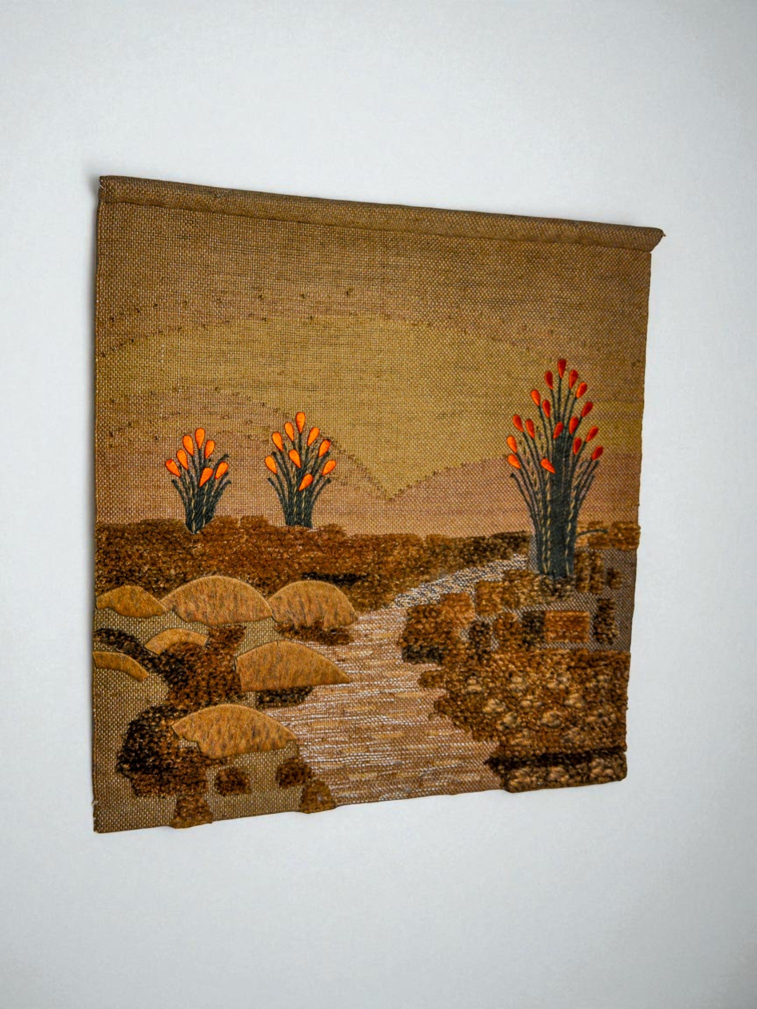 Spanish 1970s Folk Art Wool Tapestry – Desert Landscape