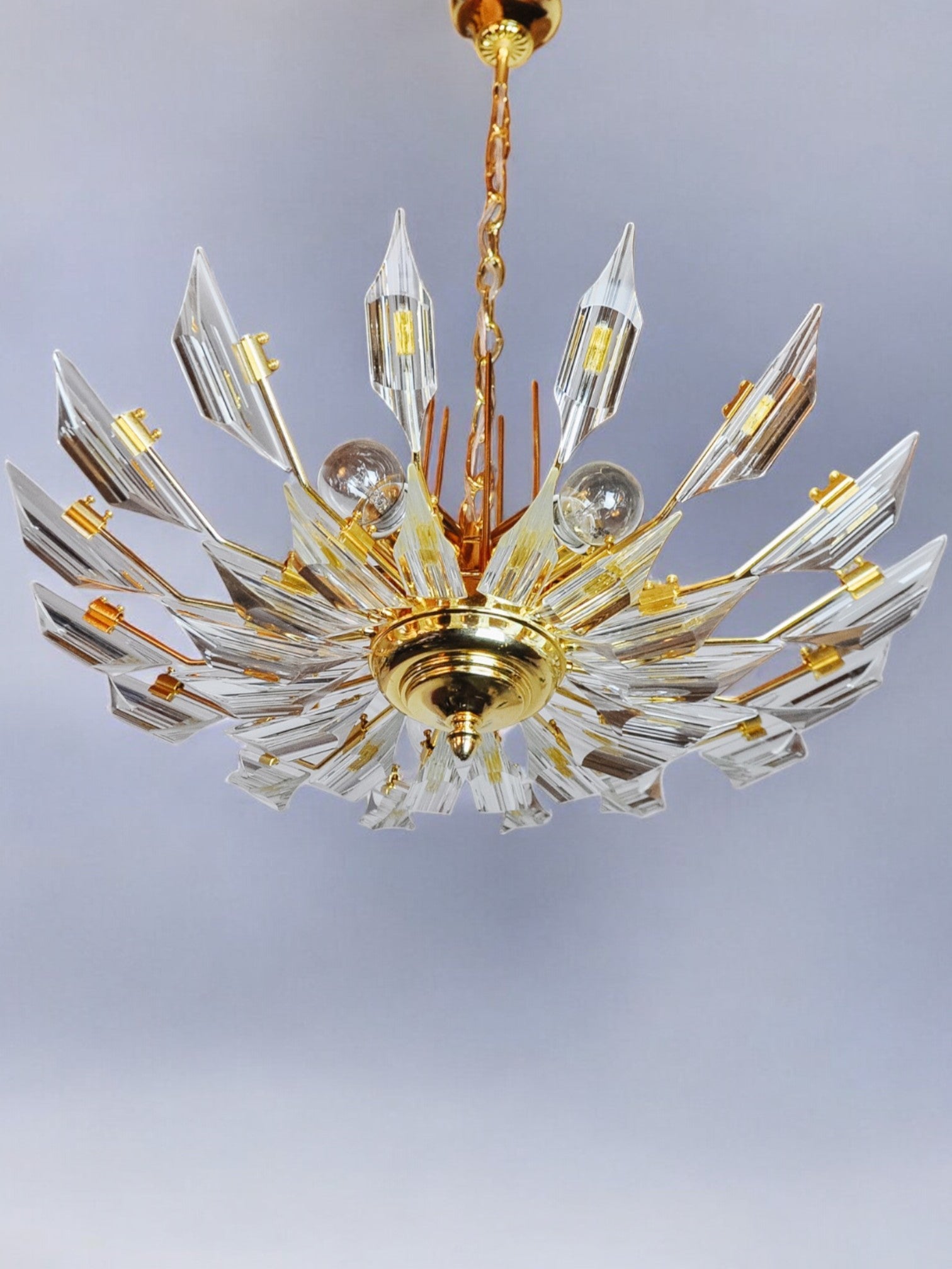 Chandelier '"sun" by Oscar Torlasco for Stilkronen cut glass triedri, Italy, 1970