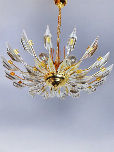 Chandelier "sun" by Oscar Torlasco for Stilkronen cut glass triedri, Italy, 1970