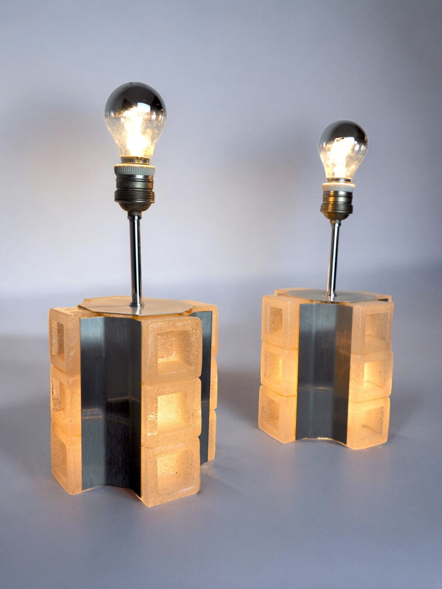 Pair of Poliarte Cubic lamps by Albano Poli, murano glass, Italy, 1960