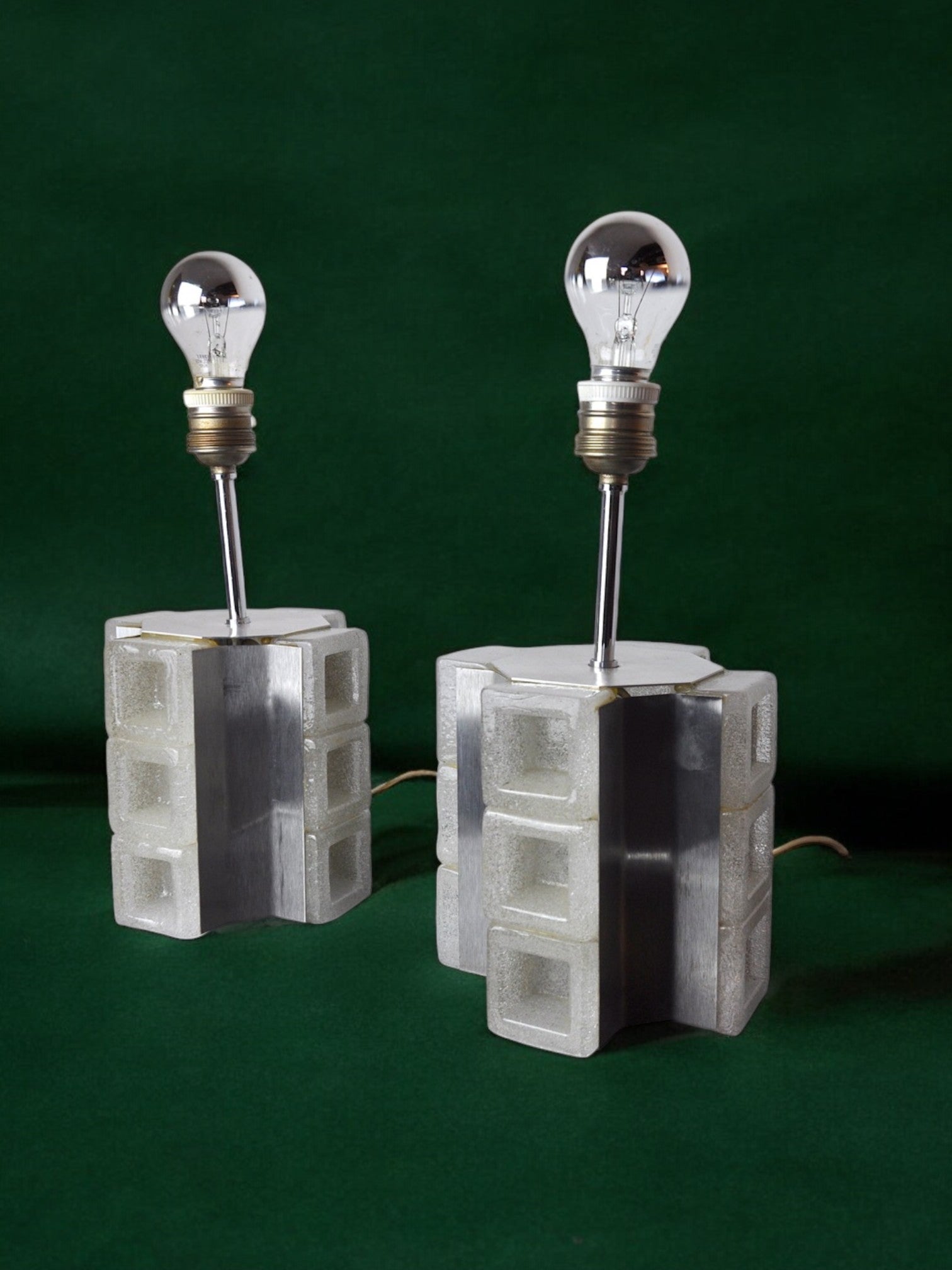 Pair of Poliarte Cubic lamps by Albano Poli, murano glass, Italy, 1960