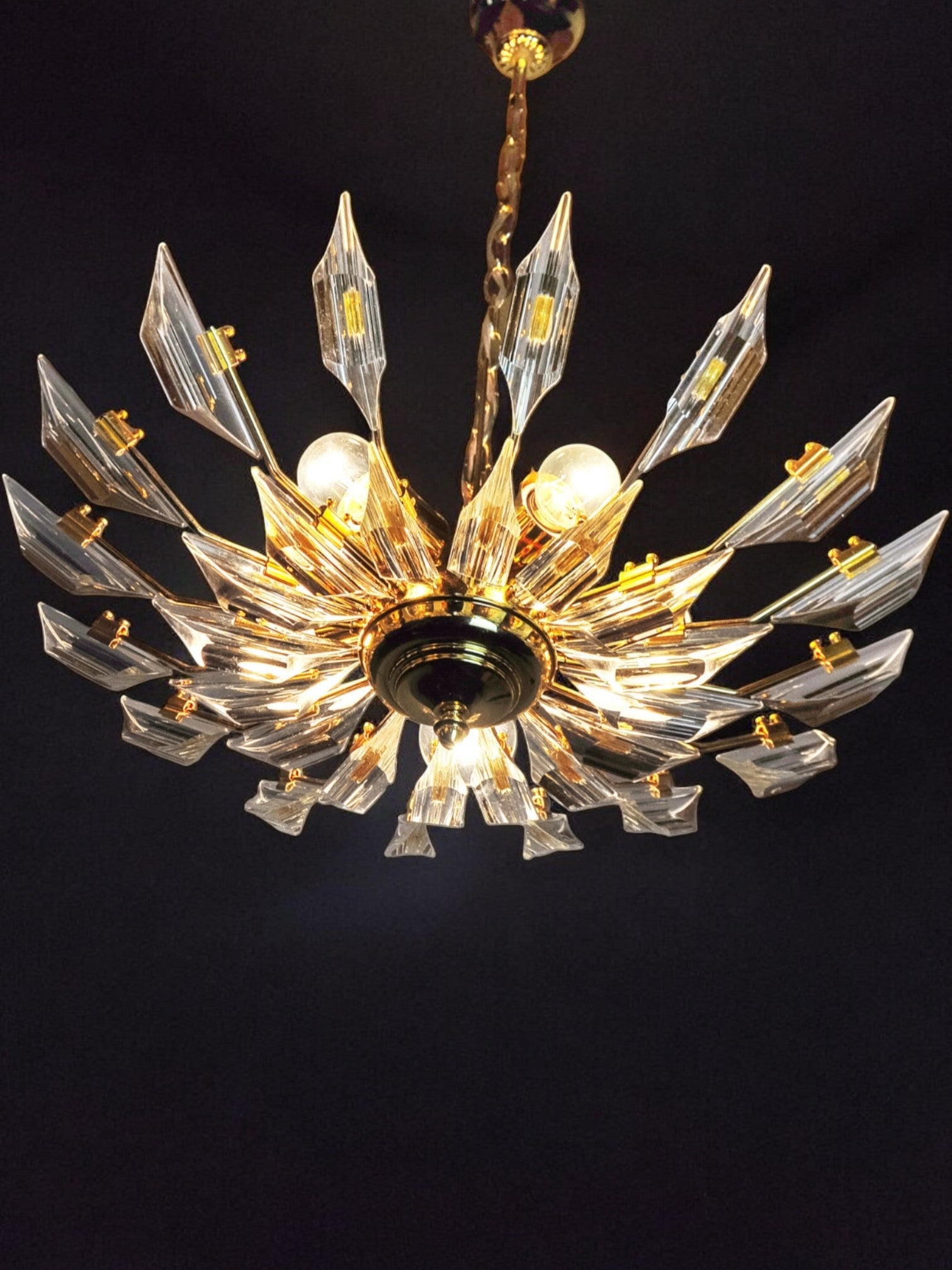Chandelier '"sun" by Oscar Torlasco for Stilkronen cut glass triedri, Italy, 1970