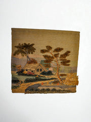 Spanish 1970s Folk Art Wool Tapestry –  Thatched English Cottage & Tree Landscape