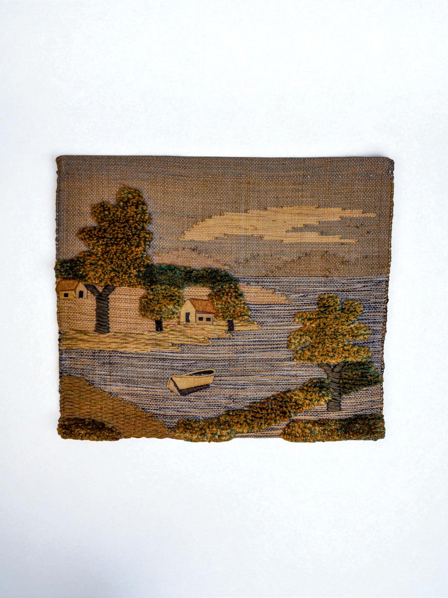 Spanish 1970s Folk Art Wool Tapestry – Coastal Landscape