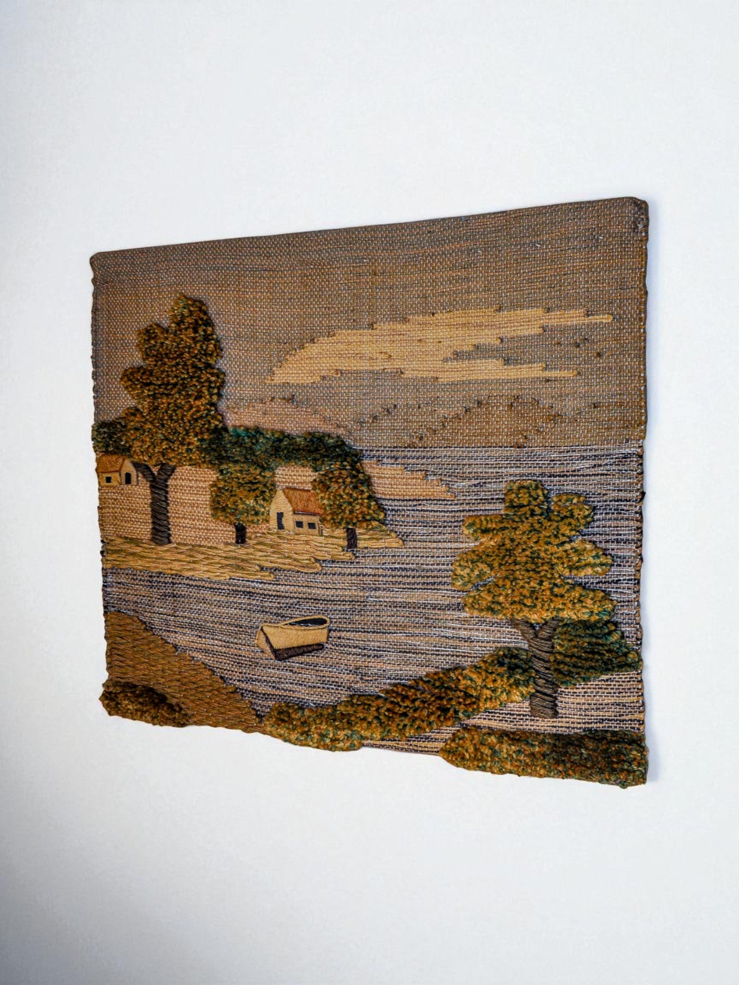 Spanish 1970s Folk Art Wool Tapestry – Coastal Landscape