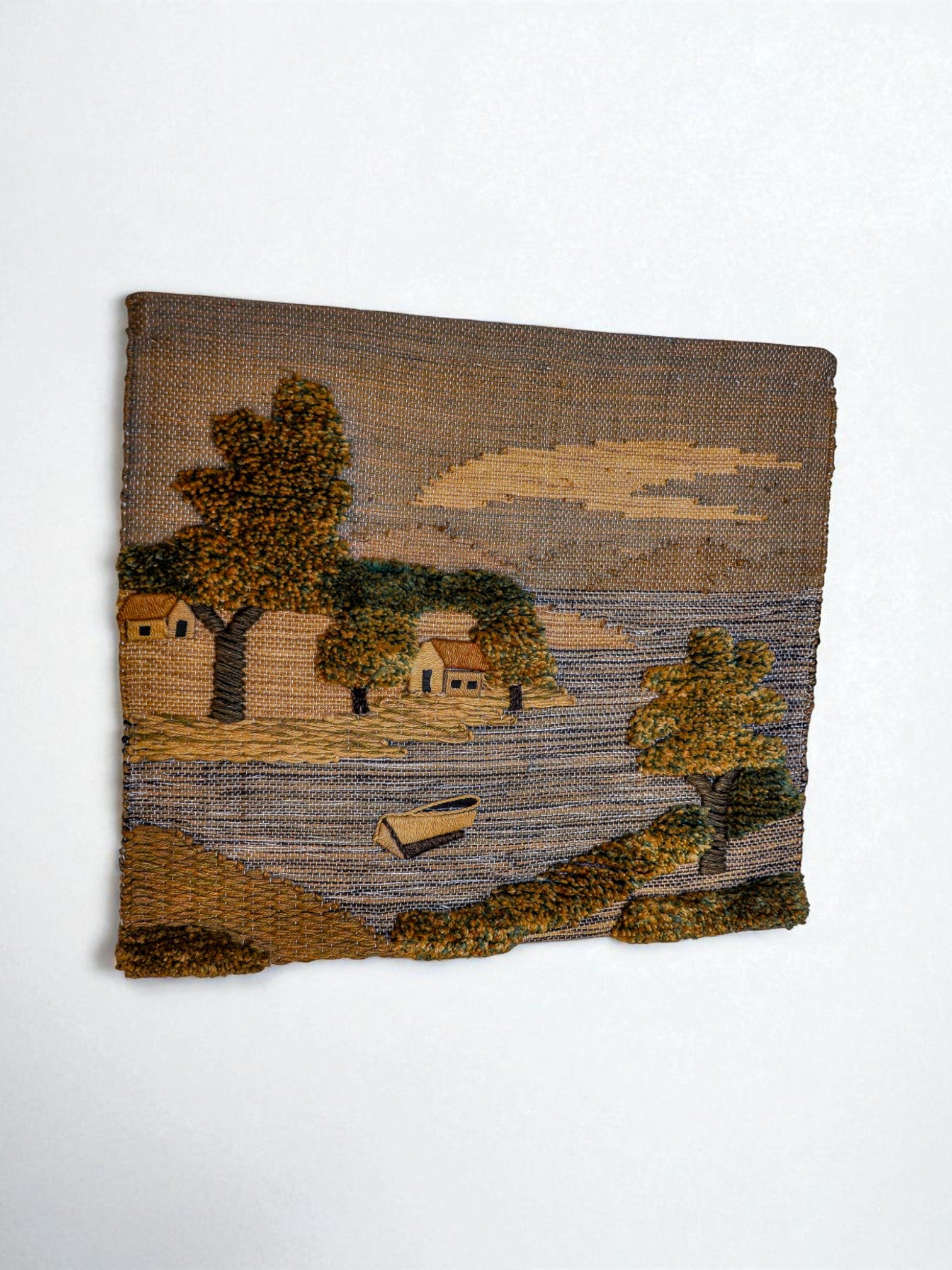 Spanish 1970s Folk Art Wool Tapestry – Coastal Landscape