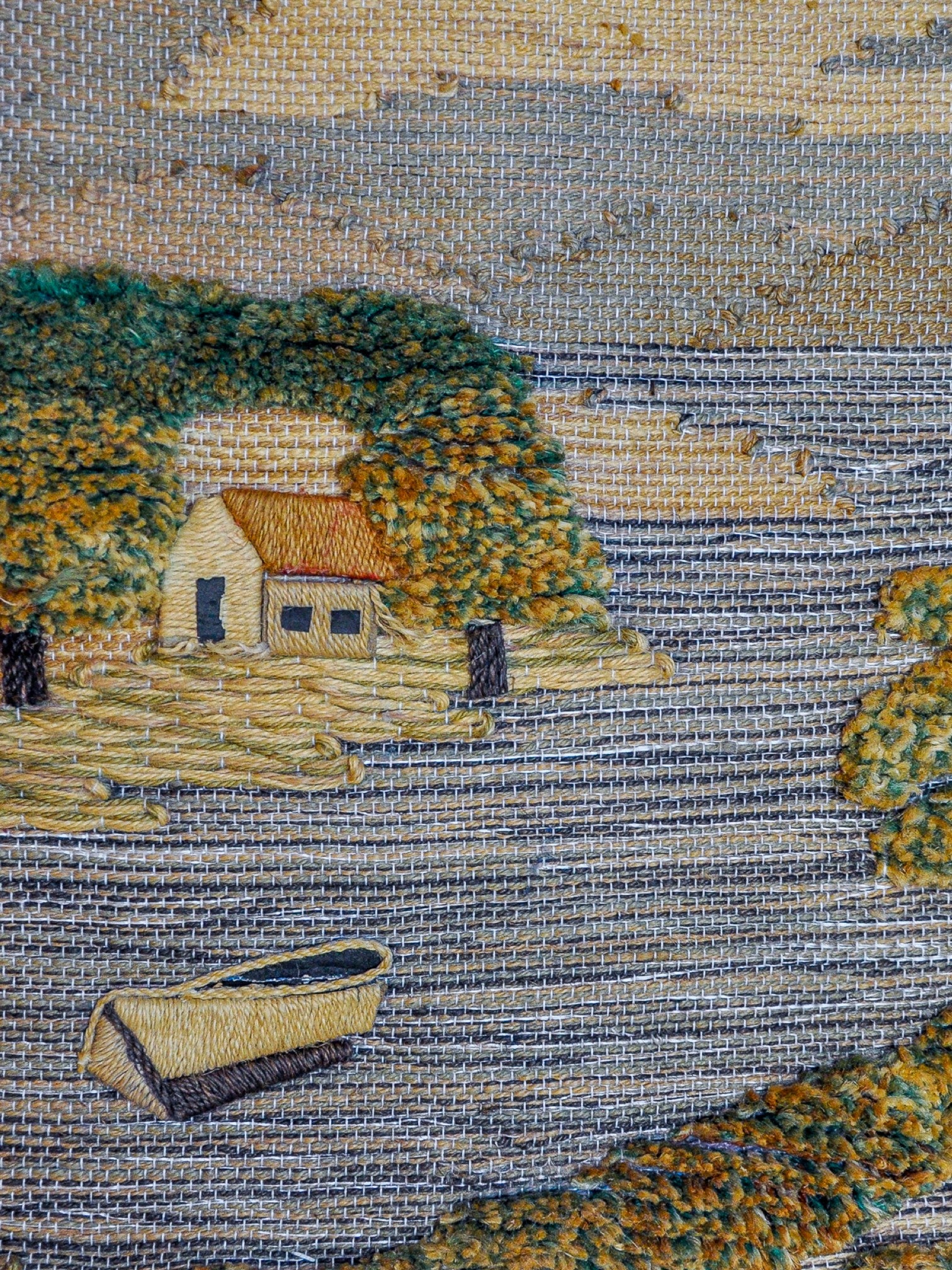 Spanish 1970s Folk Art Wool Tapestry – Coastal Landscape