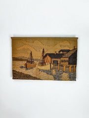 Spanish 1970s Folk Art Wool Tapestry – Coastal Harbor with Boats