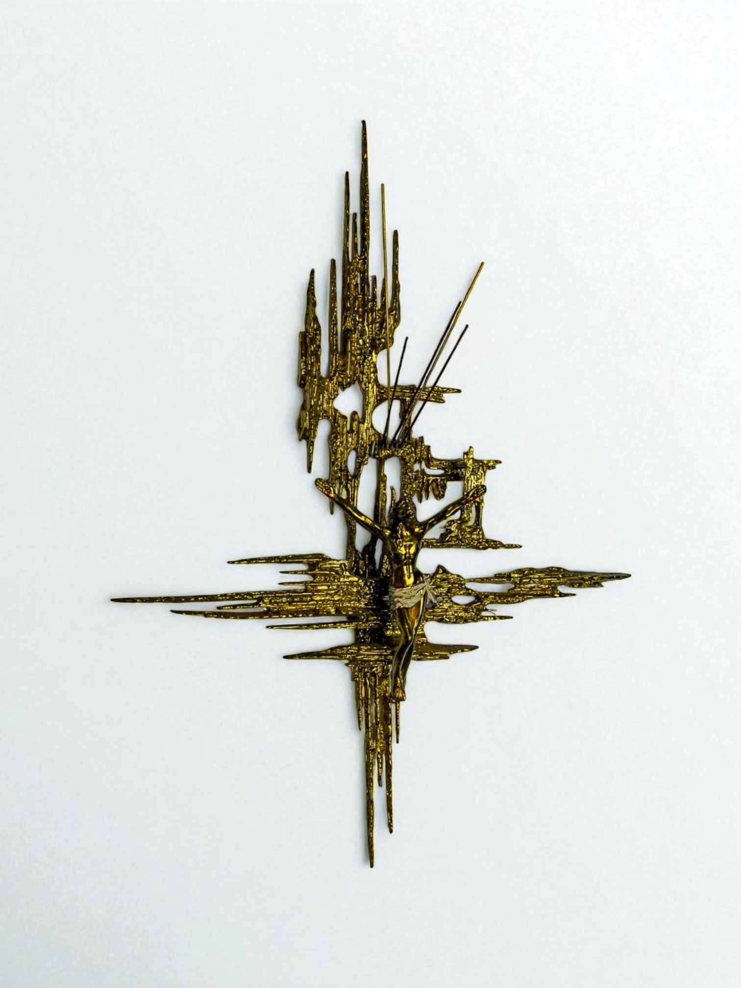 Brutalist Spanish Brass Crucifix after Dalí's Christ, 1970