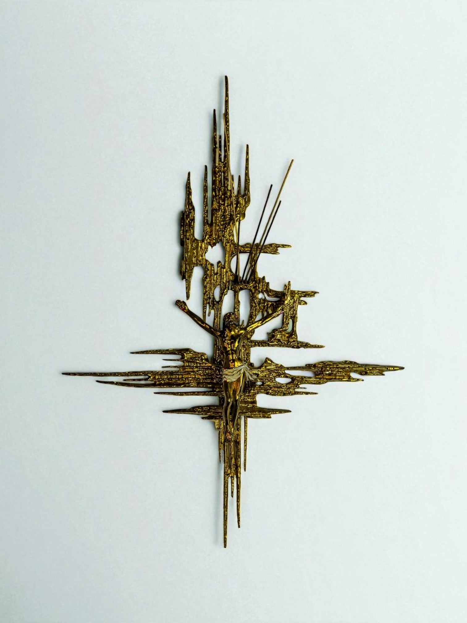 Brutalist Spanish Brass Crucifix after Dalí's Christ, 1970