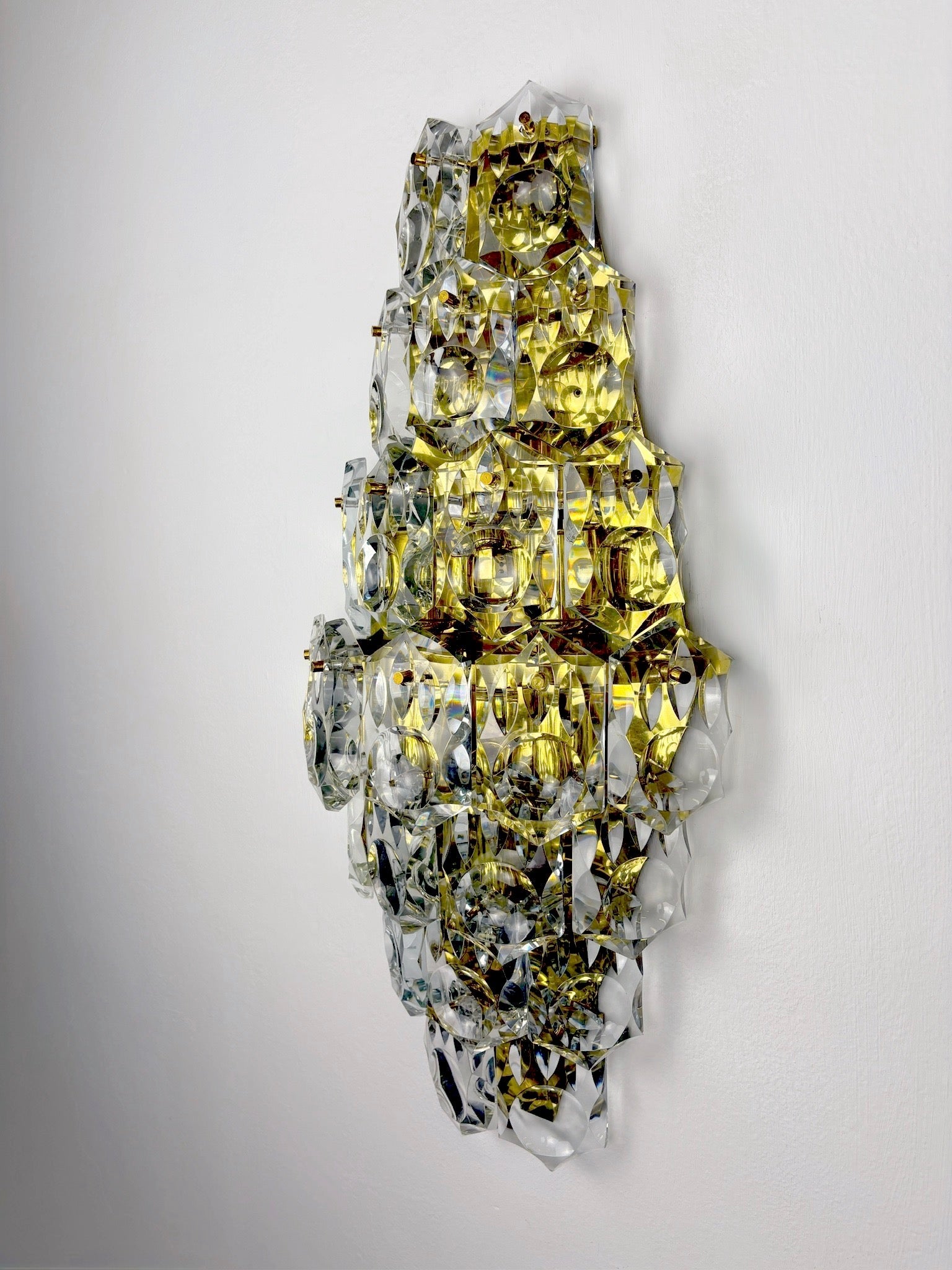 Kinkeldey XL 7-Tier Cut Crystal Wall Sconce, Gilt Brass, Germany, 1970s
