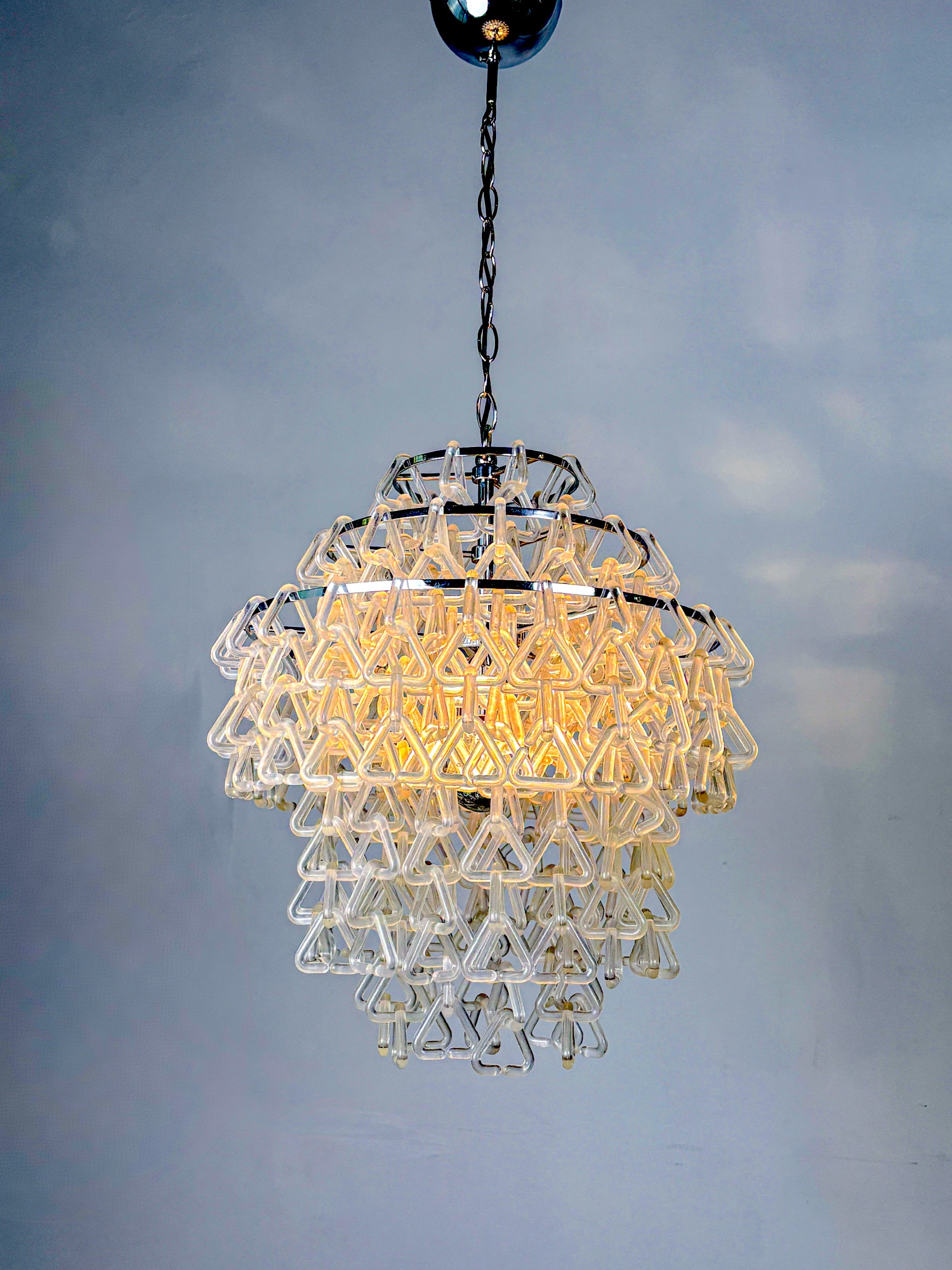 Space-Age Lucite Triangular Cascade Chandelier, Italy 1970s