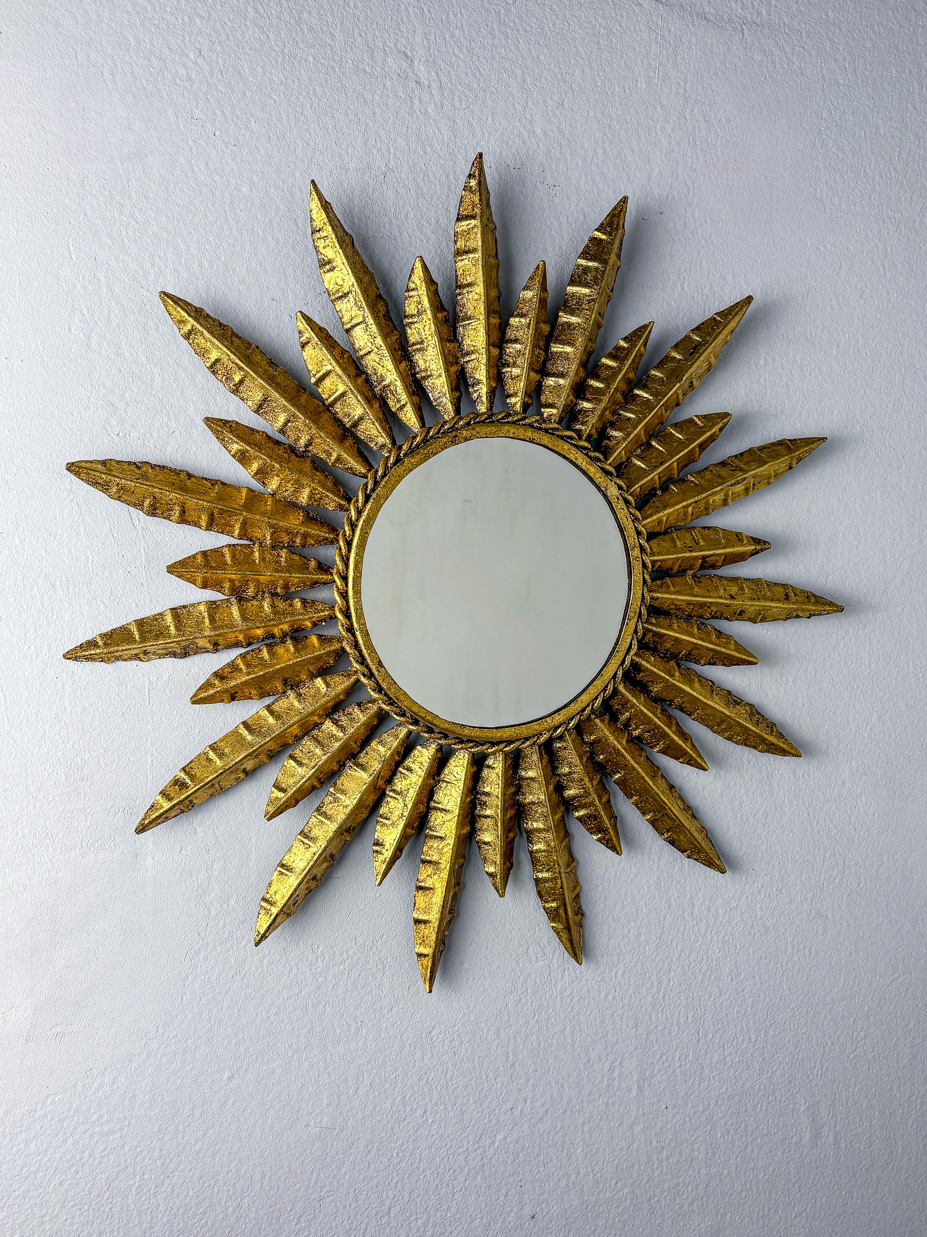 Midcentury Modern Sunburst Wall Mirror – Gilt Metal, France 1960's