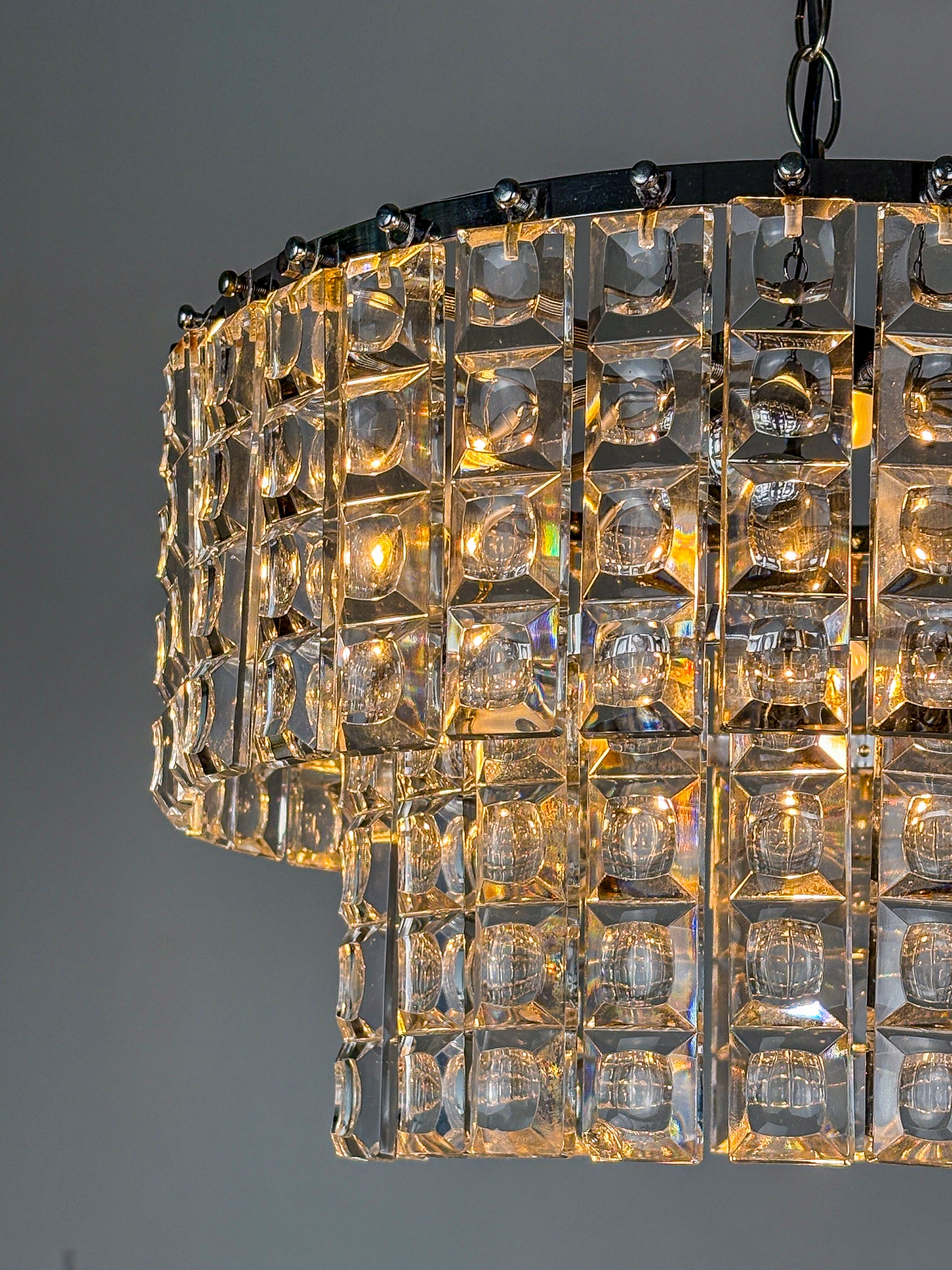Kinkeldey 2-Tier Cut Crystal Chandelier, Gilt Brass, Circa 1970's, Germany