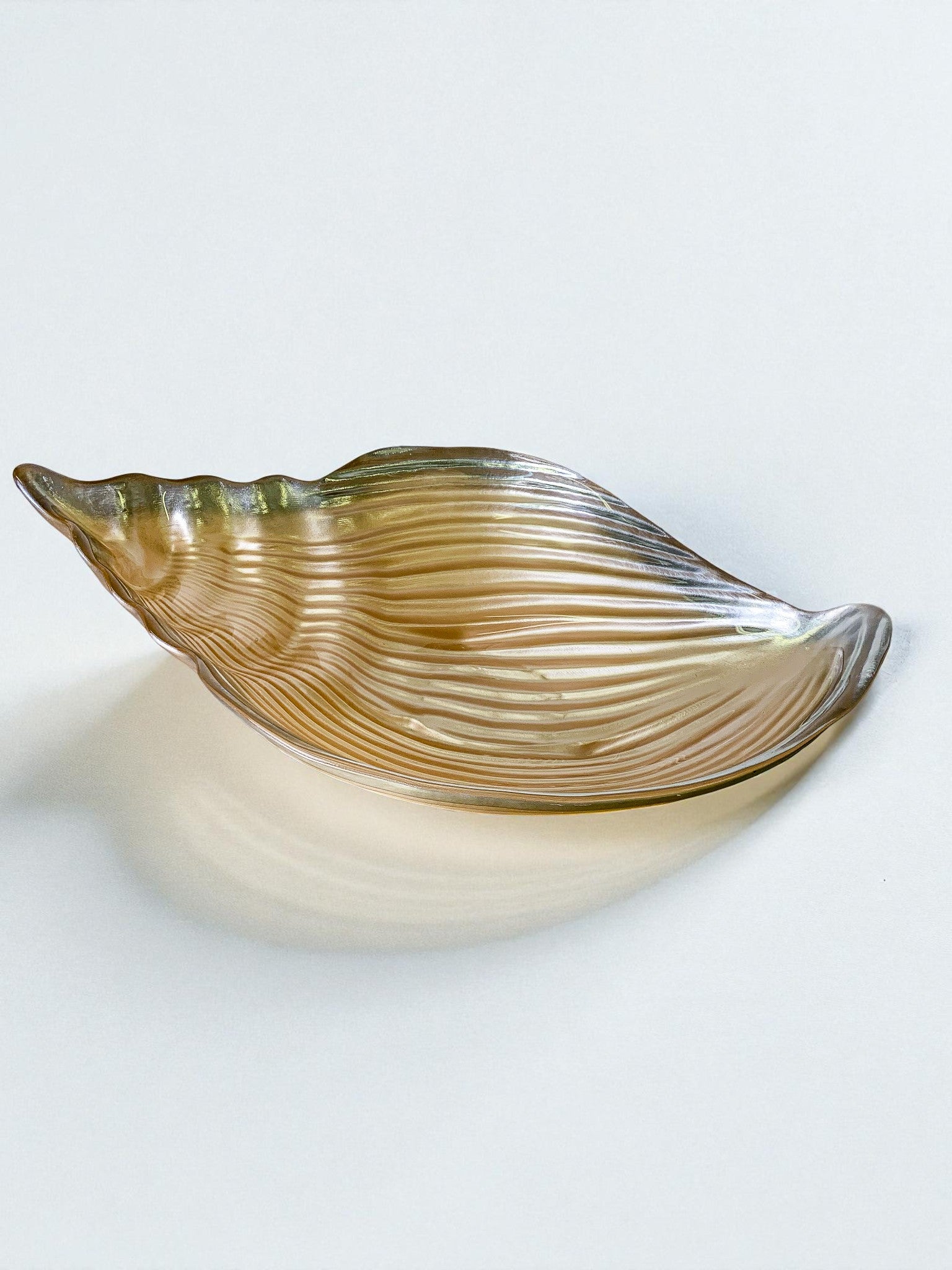 Large Murano Glass Shell Centerpiece Bowl, Amber Iridescent, Italy, 1980s