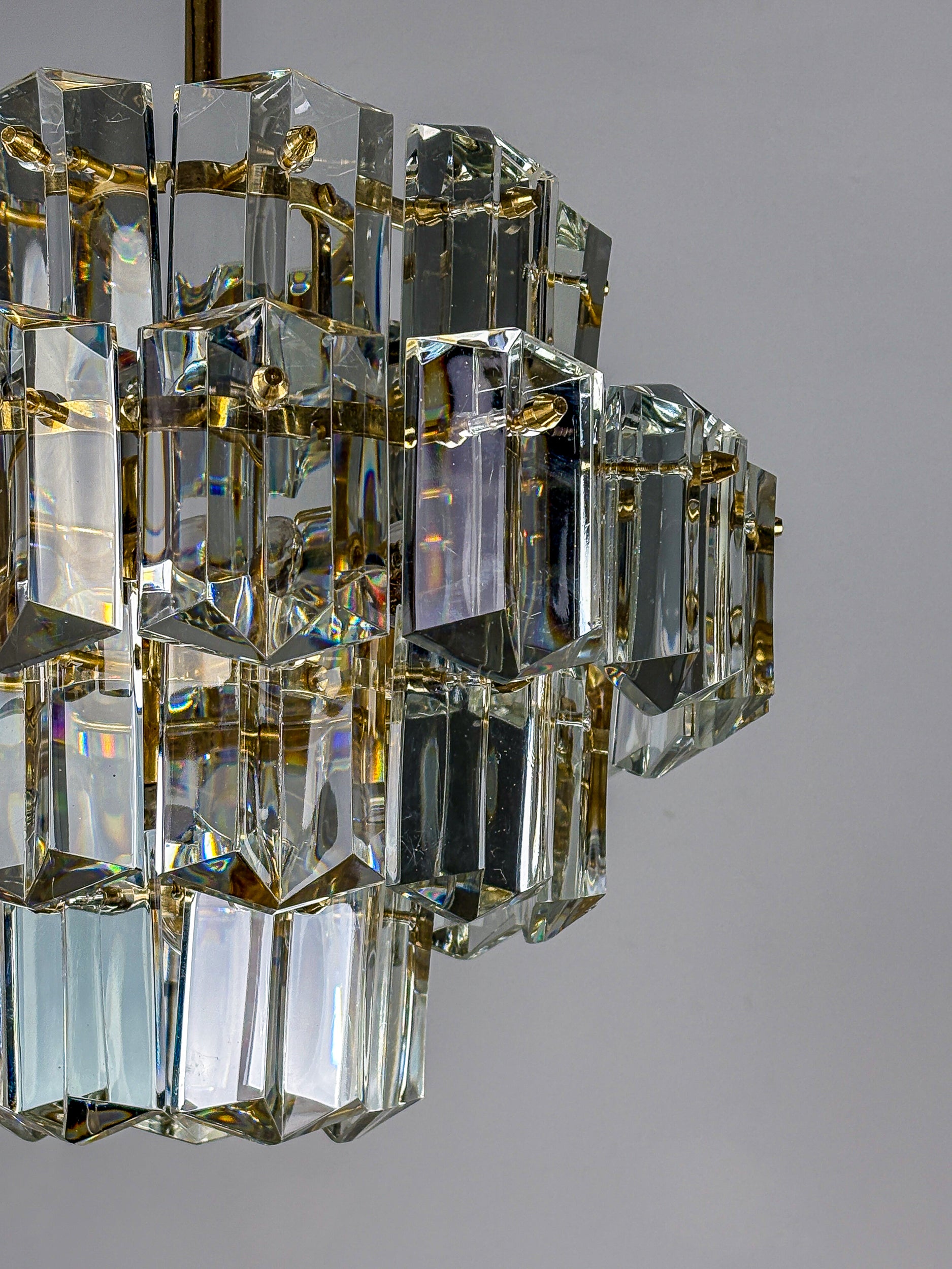 Kinkeldey 4-Tier Cut Crystal Chandelier, Gilt Brass, 1970s, Germany