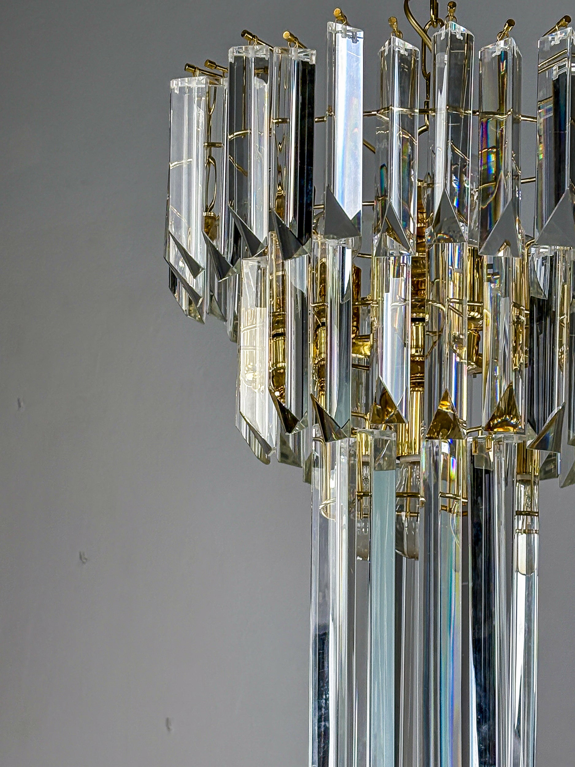 Paolo Venini Cascade Triedri Murano Glass Chandelier, Italy, 1970s