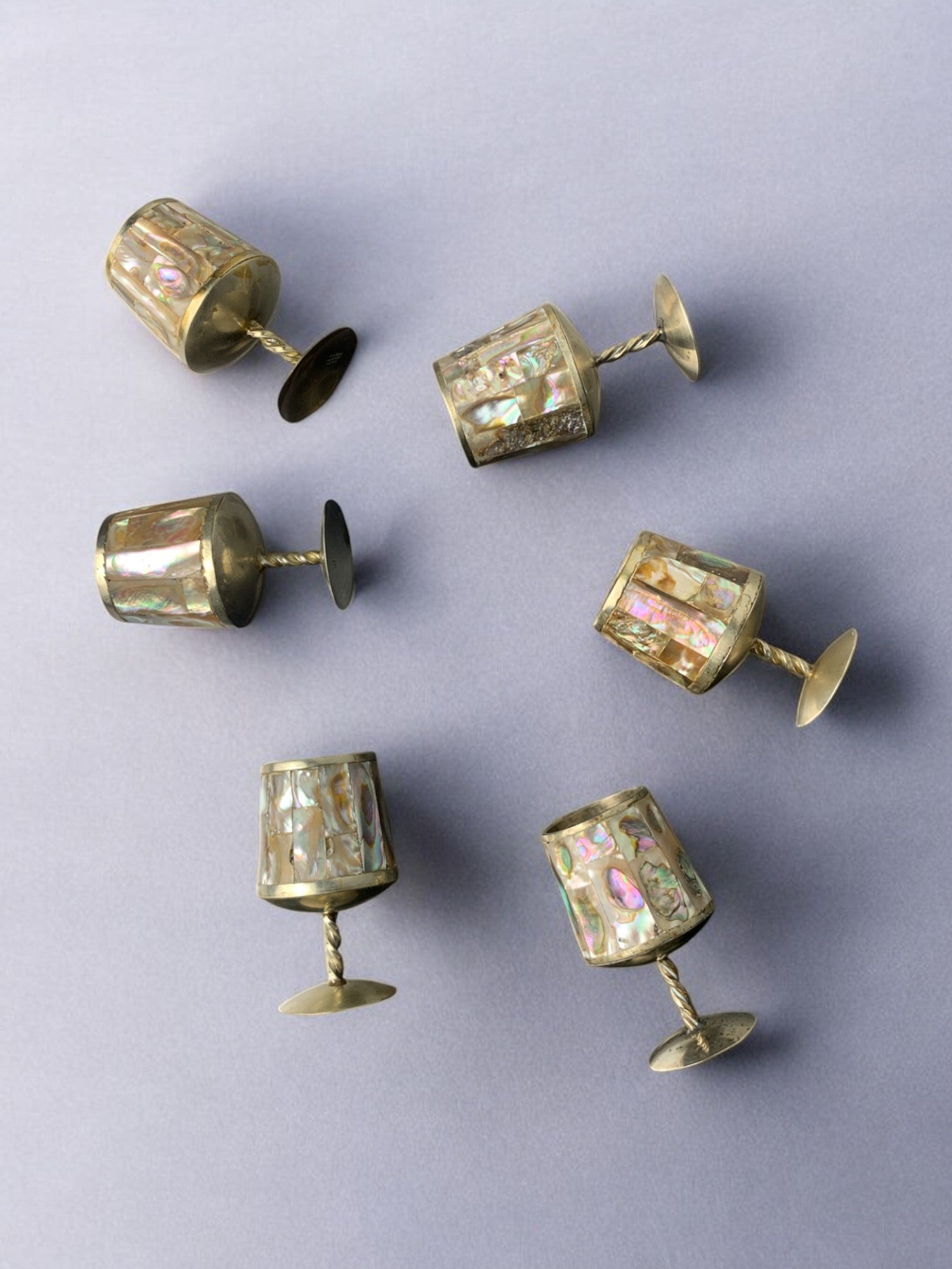 Abalone Shell & Alpaca Shot Glasses, set of 6,  Mexico, circa 1970's