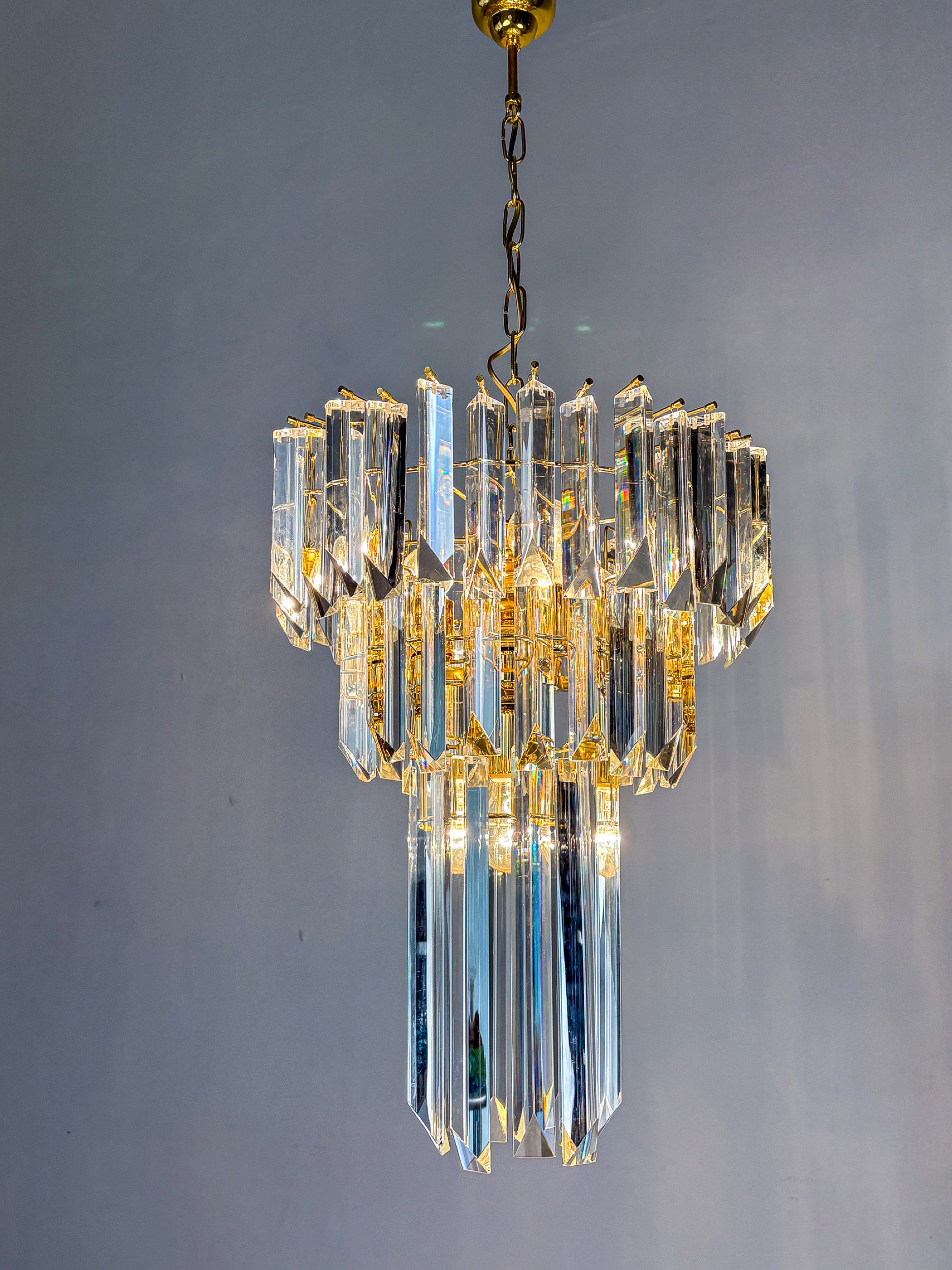Paolo Venini Cascade Triedri Murano Glass Chandelier, Italy, 1970s