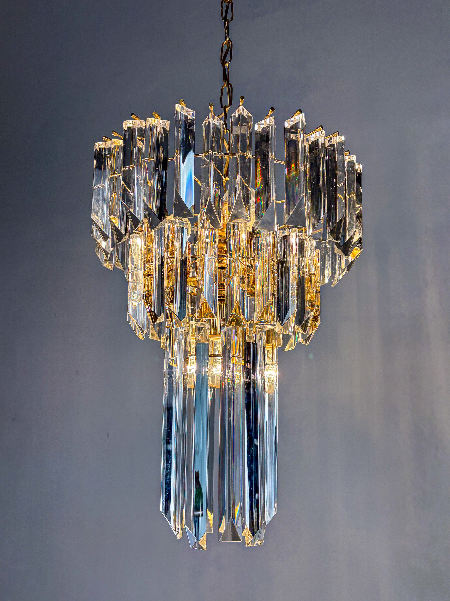 Paolo Venini Cascade Triedri Murano Glass Chandelier, Italy, 1970s