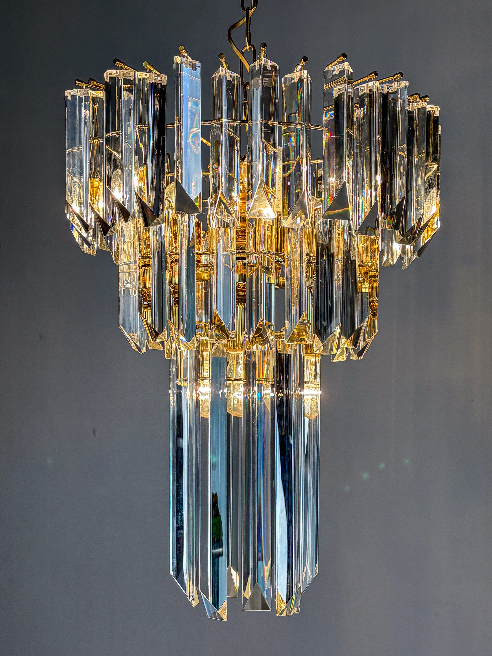 Paolo Venini Cascade Triedri Murano Glass Chandelier, Italy, 1970s