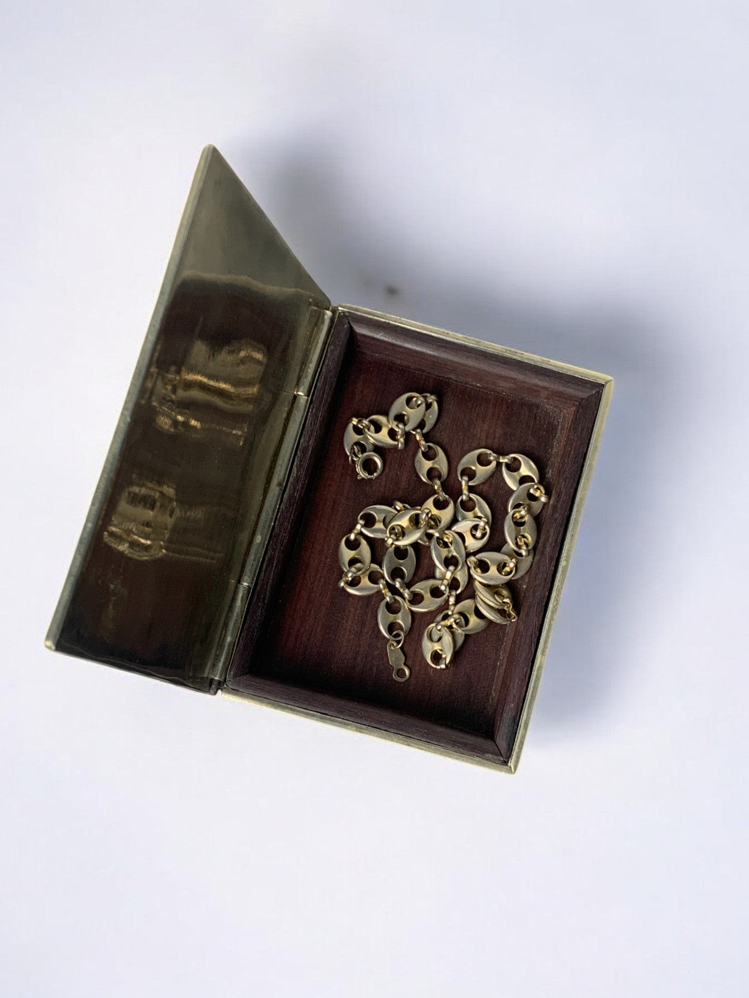 Abalone shell vanity box, Alpaca and wood, Mexico, circa 70's