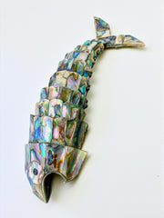 Articulated Abalone shell and Brass Fish Bottle Opener, Mexico, 1980's, 20 cm
