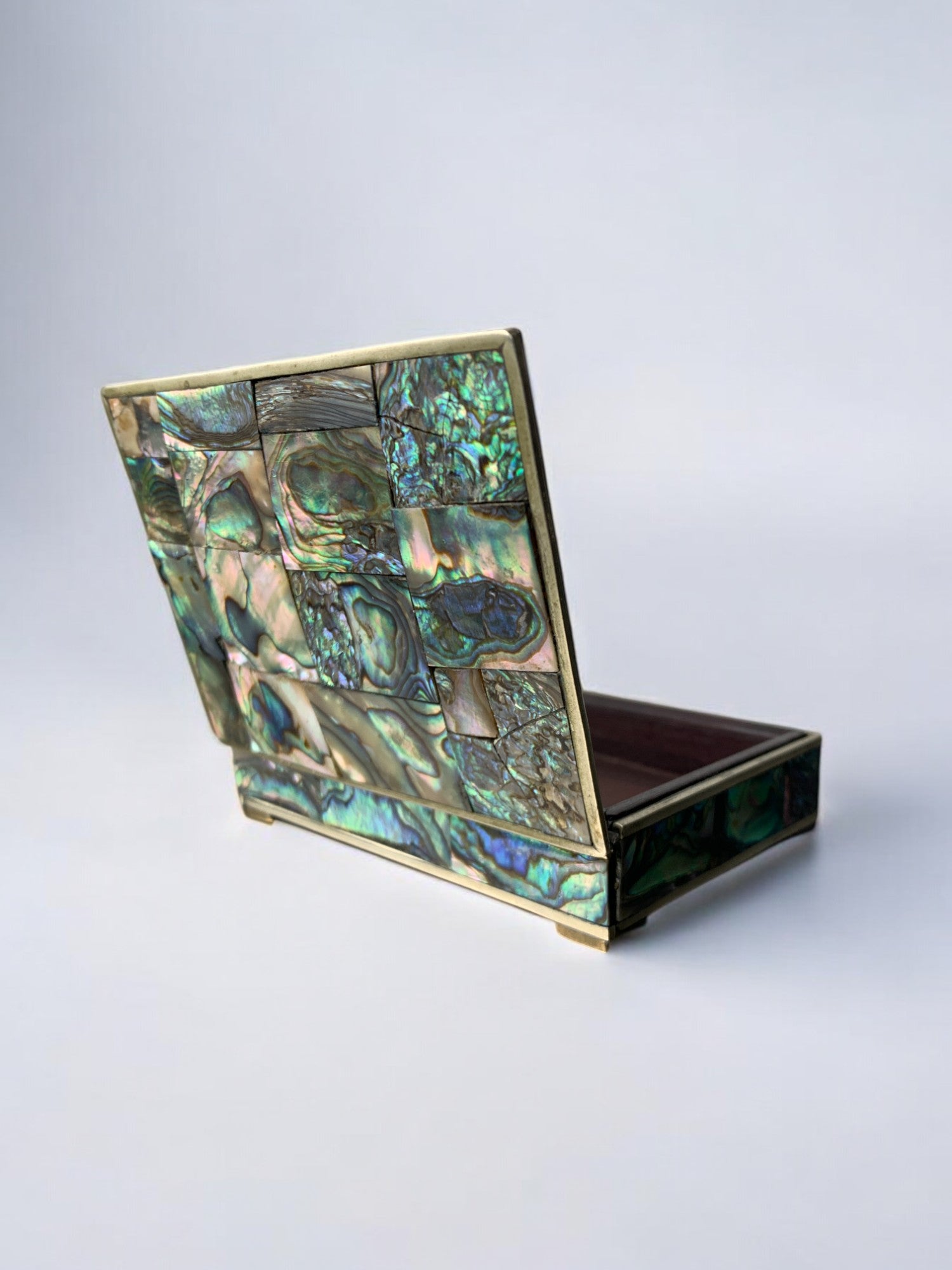 Abalone shell vanity box, Alpaca and wood, Mexico, circa 70's
