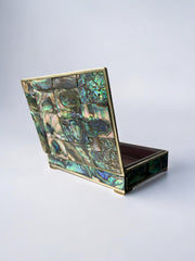 Abalone shell vanity box, Alpaca and wood, Mexico, circa 70's