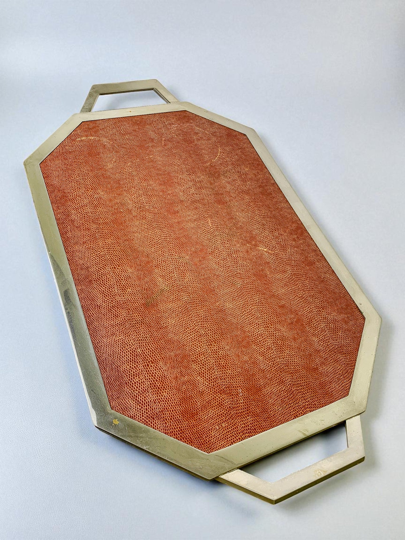 Dior Style Tray in Wood, Leather & Chromed Metal Frame, Italy, 1970s