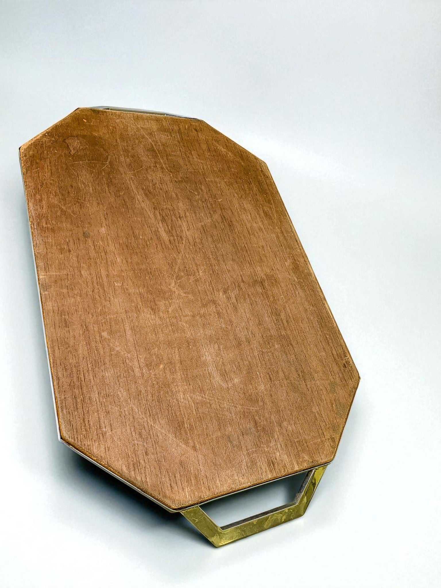Dior Style Tray in Wood, Leather & Chromed Metal Frame, Italy, 1970s