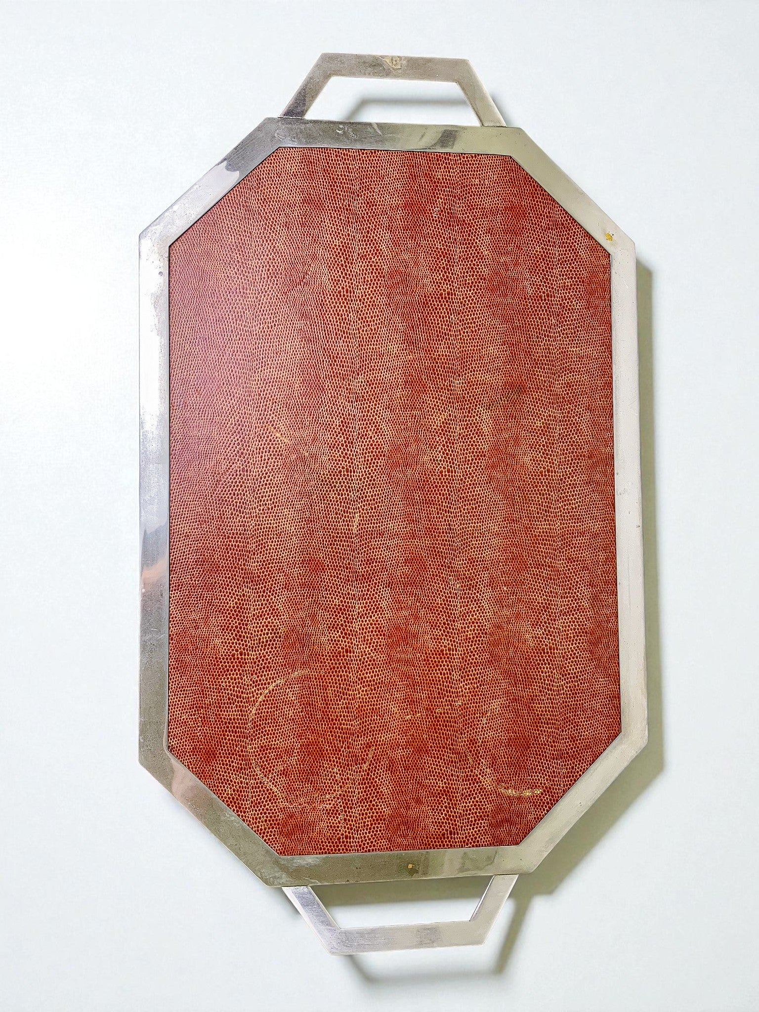 Dior Style Tray in Wood, Leather & Chromed Metal Frame, Italy, 1970s