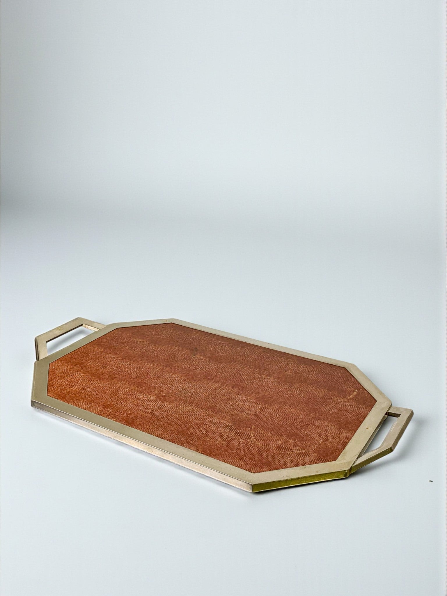 Dior Style Tray in Wood, Leather & Chromed Metal Frame, Italy, 1970s